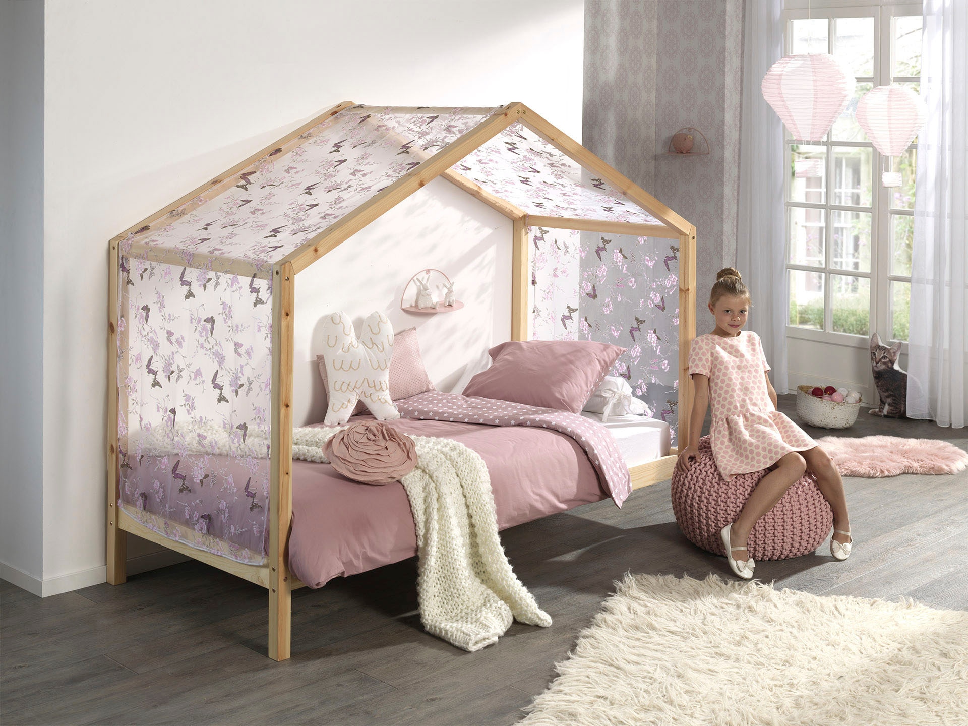 Vipack Hausbett »Dallas«, (Made in Europe), wahlweise mit Bettschublade oder Textilhimmel, Ausf. natur oder weiß