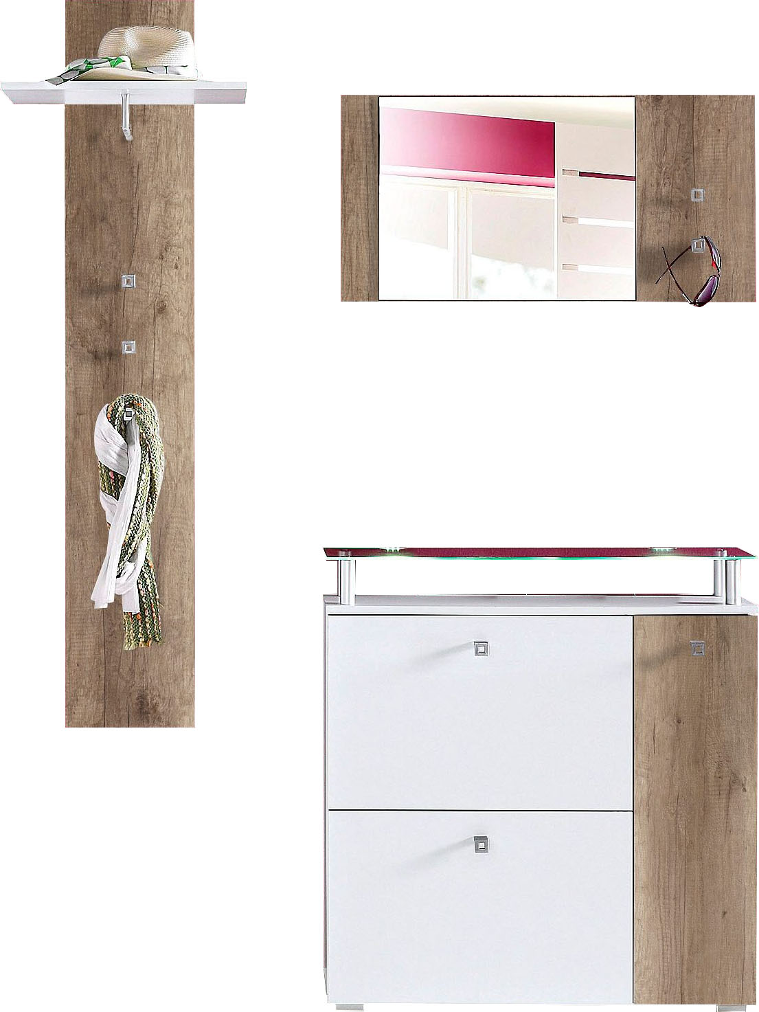 Garderoben-Set, (Set, 3 St.), mit Glasablage