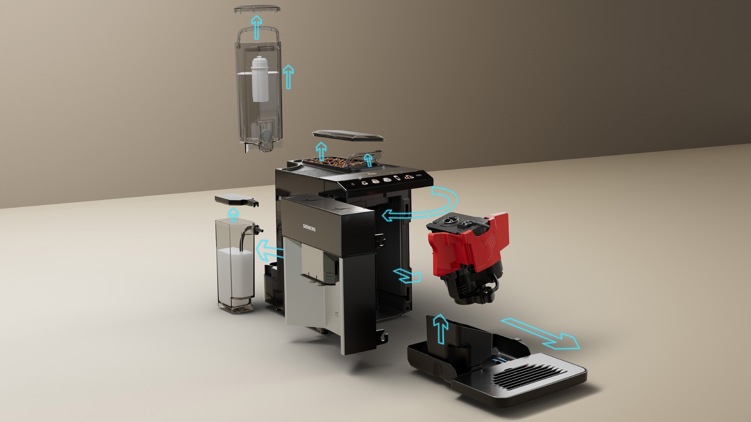 SIEMENS Kaffeevollautomat »EQ500 integral TQ513D01, viele Kaffeespezialitäten, OneTouch-Funktion«, integrierter Milchbehälter, automat. Dampfreinigung, daylight silber