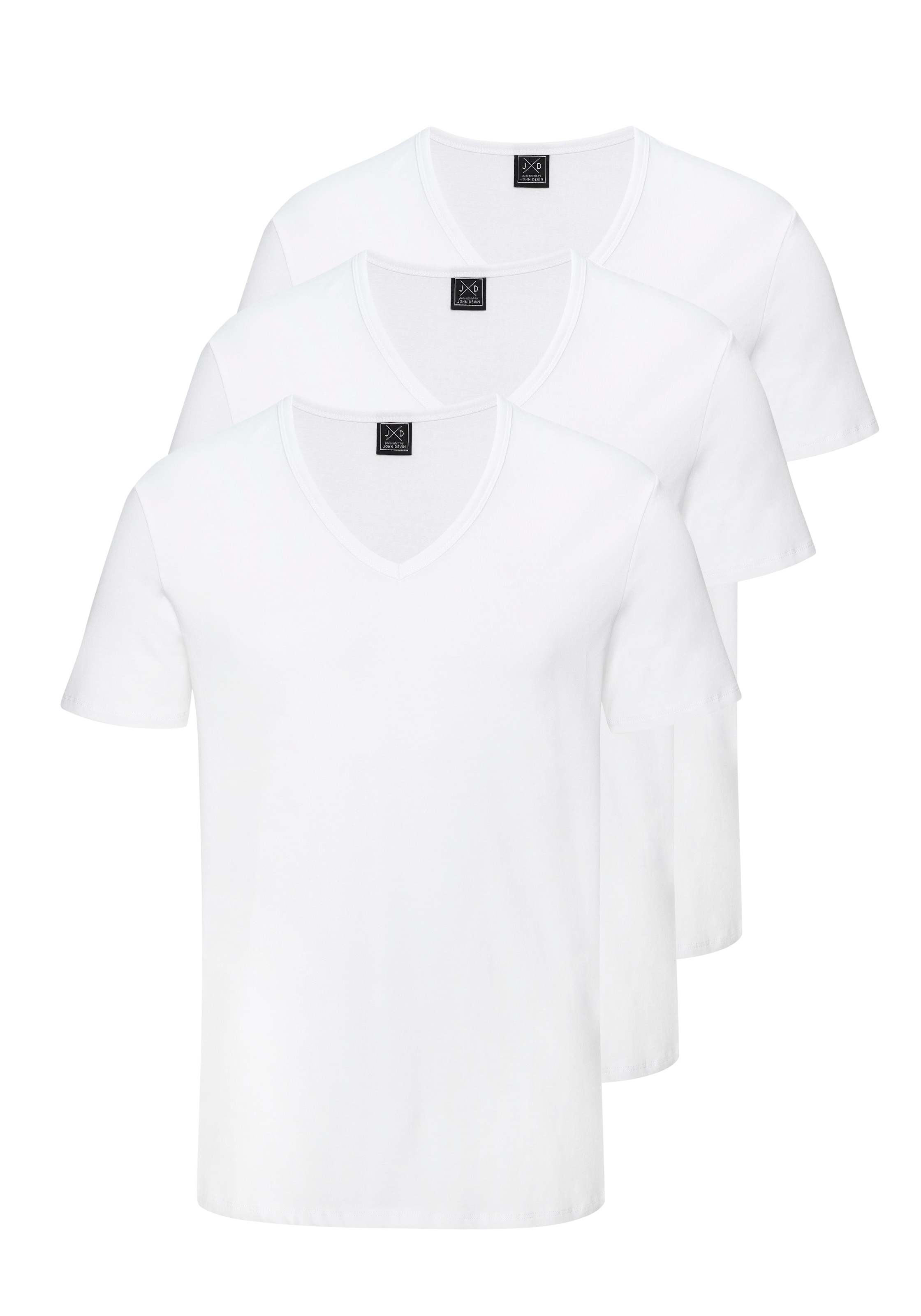 John Devin T-Shirt »mit tiefem V-Ausschnitt, V-neck Shirt« 3er-Pack,  aus elastischer Baumwollqualität