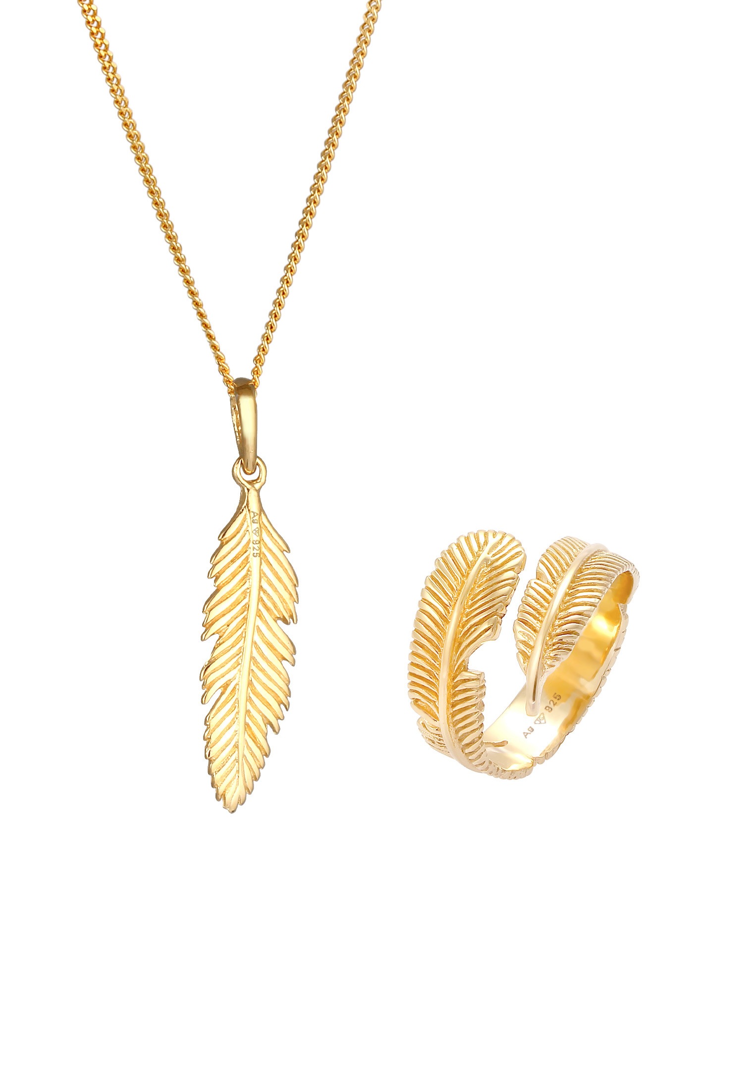 Elli Ohrring und Ketten Set »Schmuckset Feder Boho Festival 925 Silber«