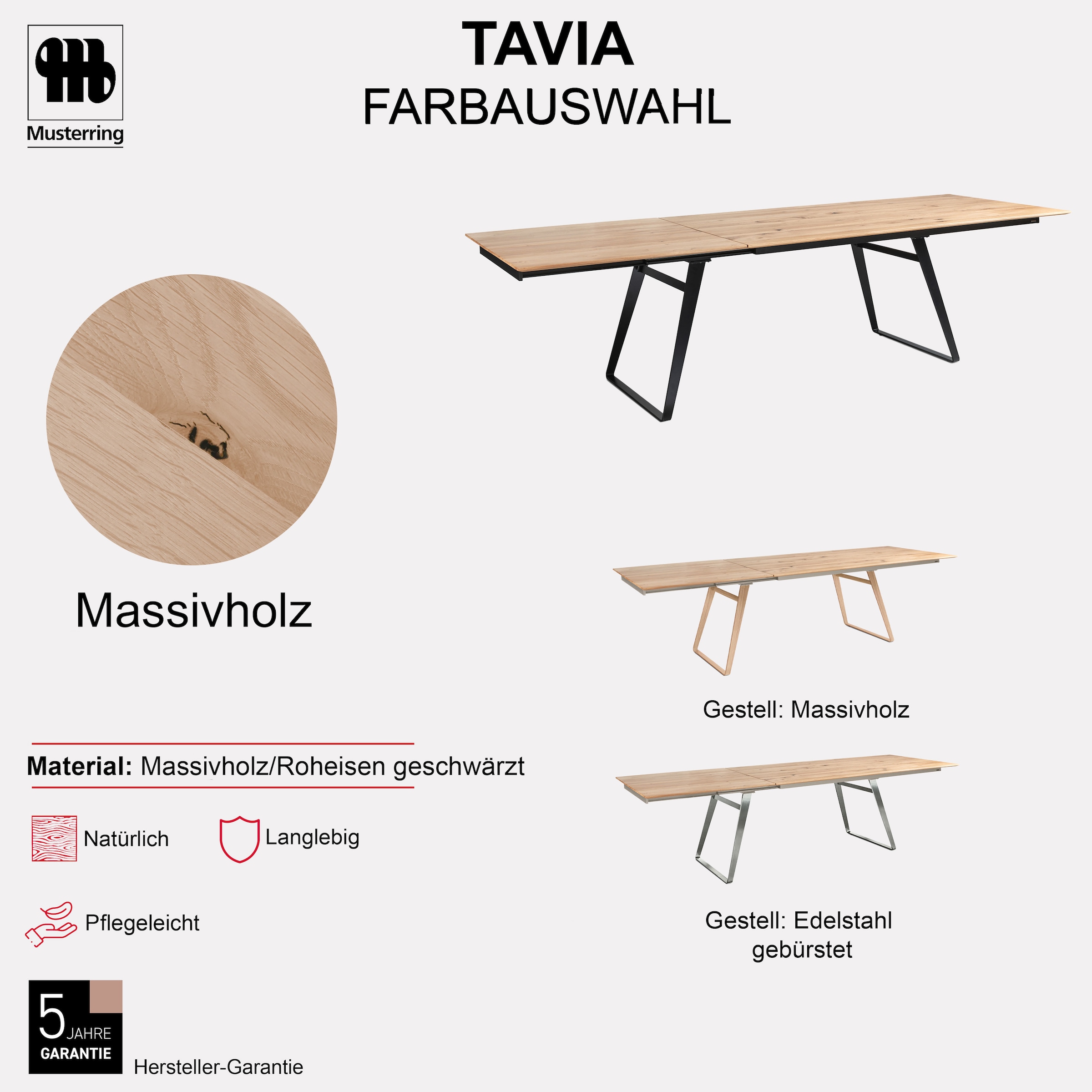 Musterring Esstisch »Tavia« Bügelgestell in 3 Farben,  Platte Charakter-Eiche geölt, ausziehbar