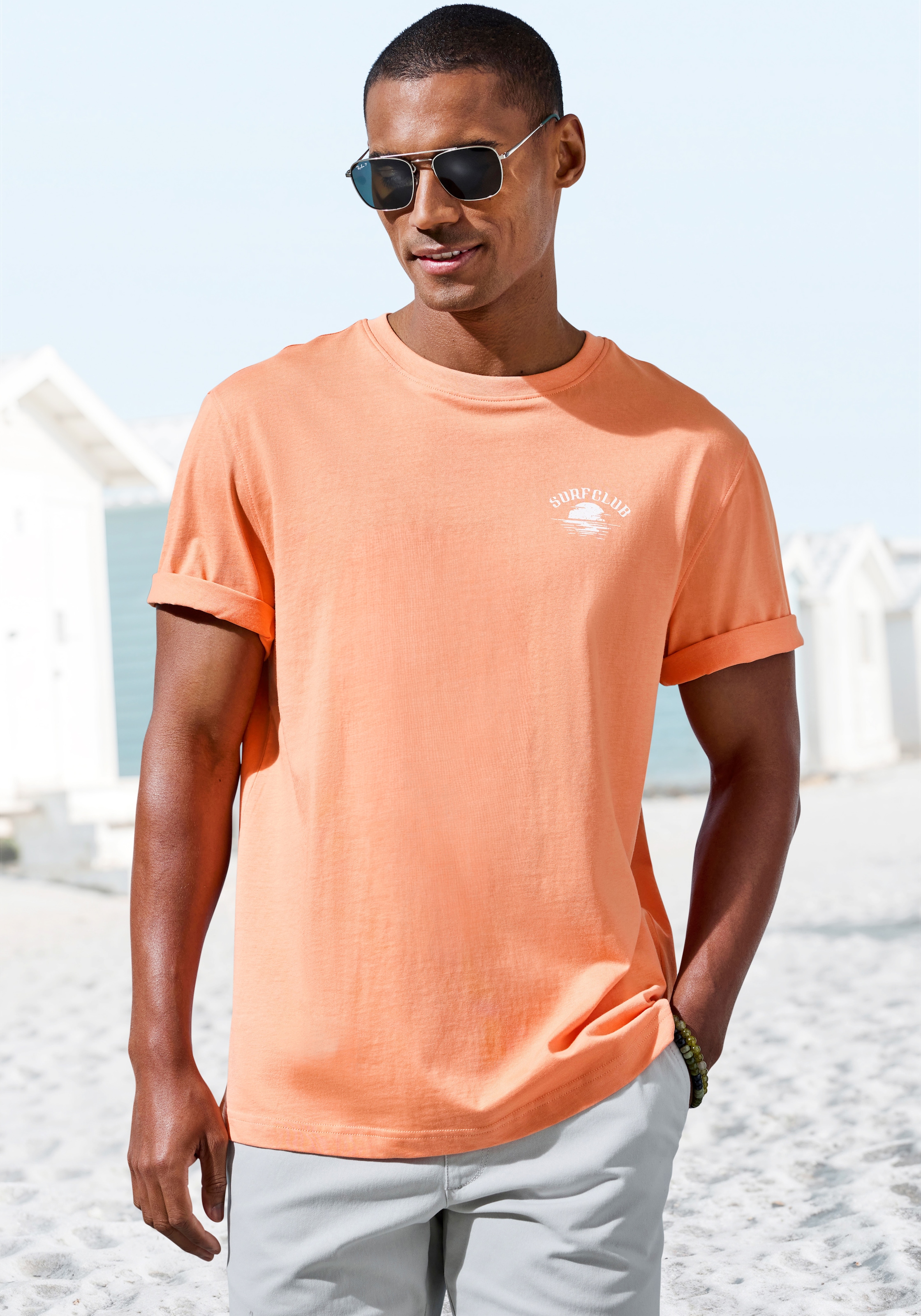 Beachtime T-Shirt », Printshirt« Kurzarm, mit stylischem Print, Rundhalsausschnitt, aus Baumwolle