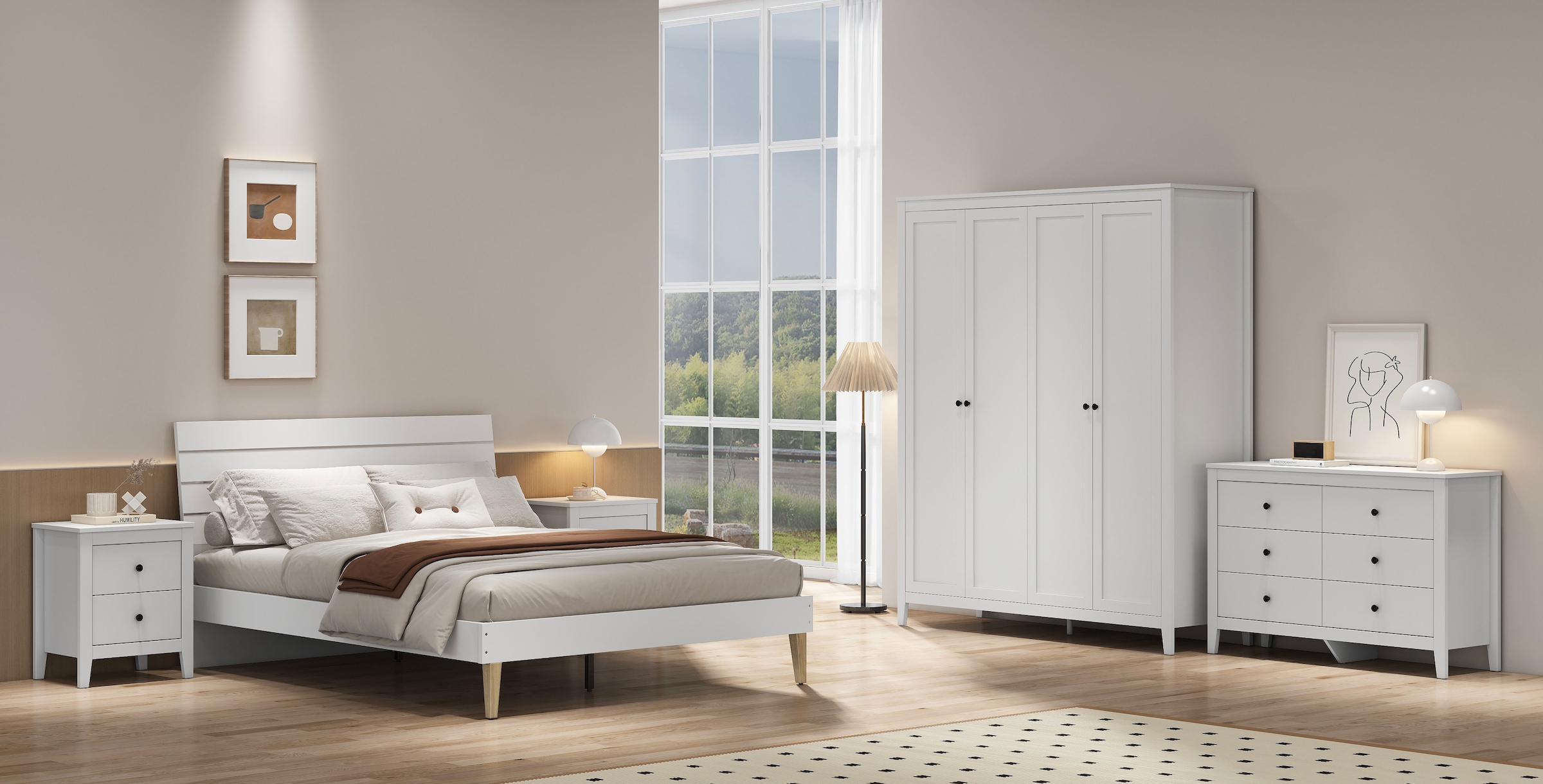 OTTO home Nachtkommode »Borkum Nachttisch Set im Landhaus Design weiß Bestseller« Set, 2 Schränke im Set, schwarze Griffe aus Metall, 