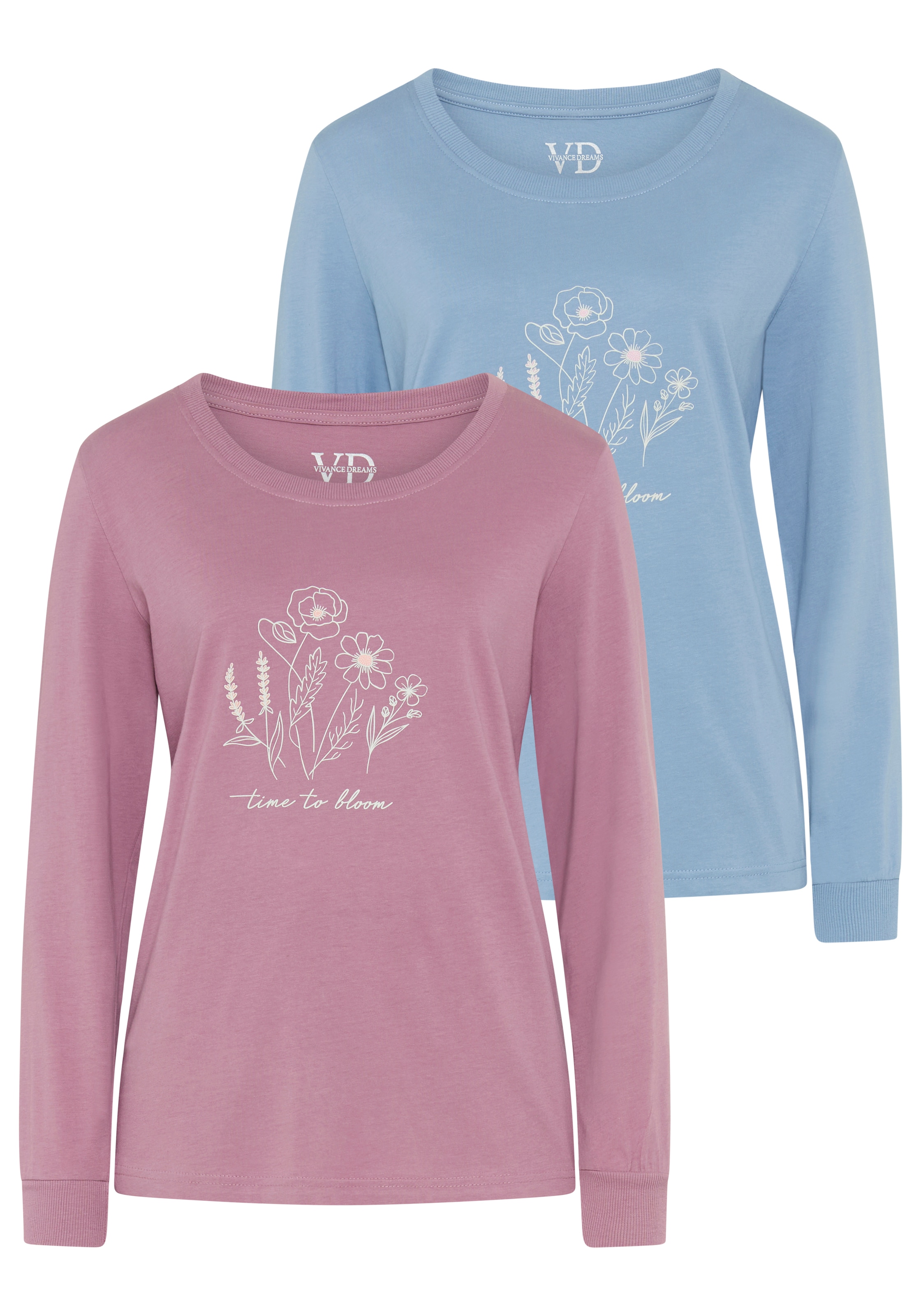 Vivance Dreams Pyjama, (Set, 2 Stück), Elastische Rippbündchen