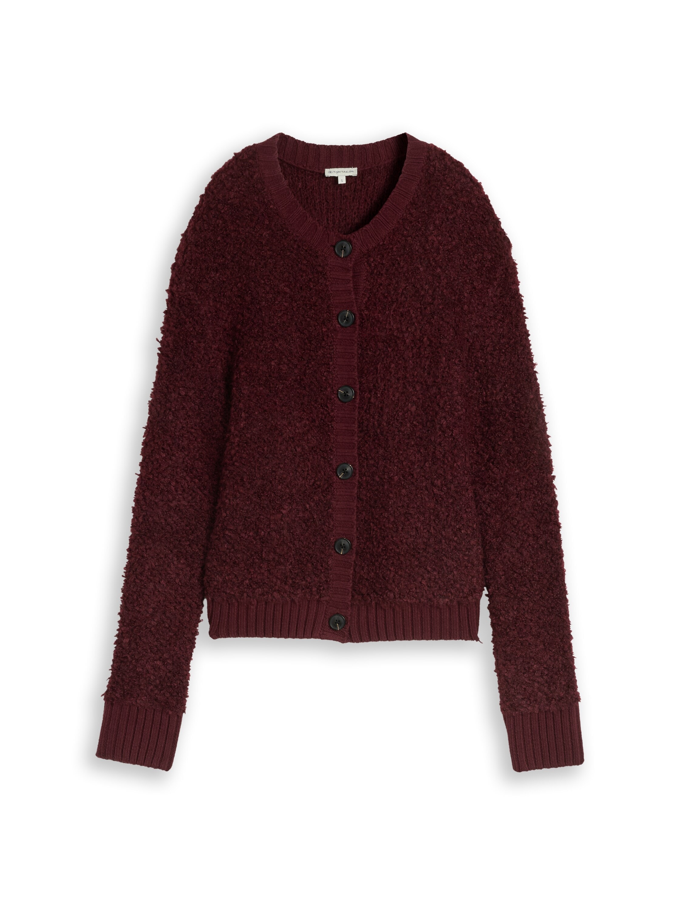 TOM TAILOR Cardigan Strickjacke in trendiger Bouclé-Optik / Rundhals mit Knopfleiste