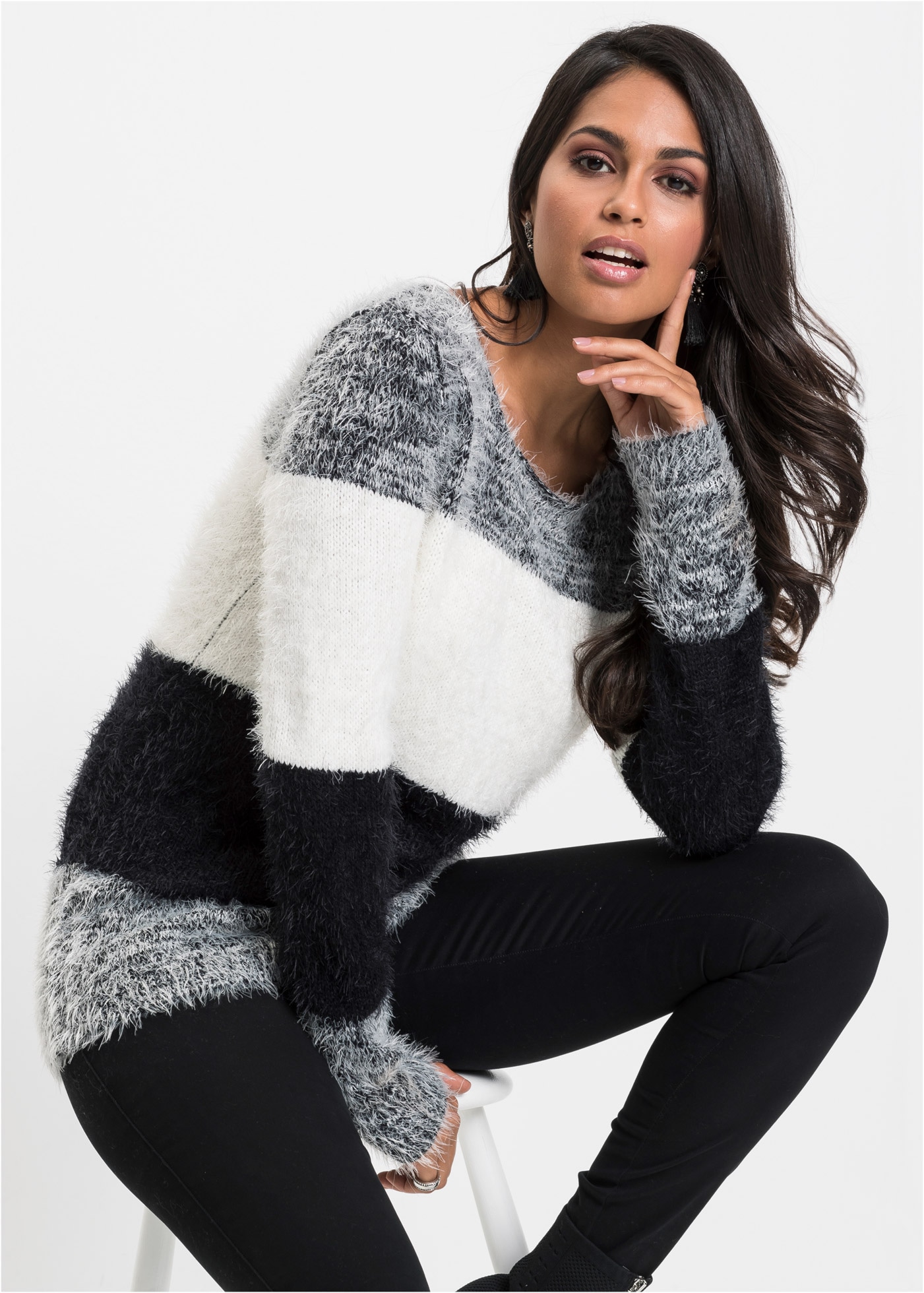 bonprix Strickpullover »Grobstrick-Pullover« aus Effekt-Garn, Grobstrick, bequeme Passform, eleganter Stil