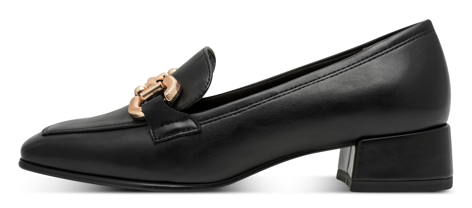 Tamaris Pumps, Blockabsatz, Businesschuh, Slipper mit goldfarbenem Schmuckelement