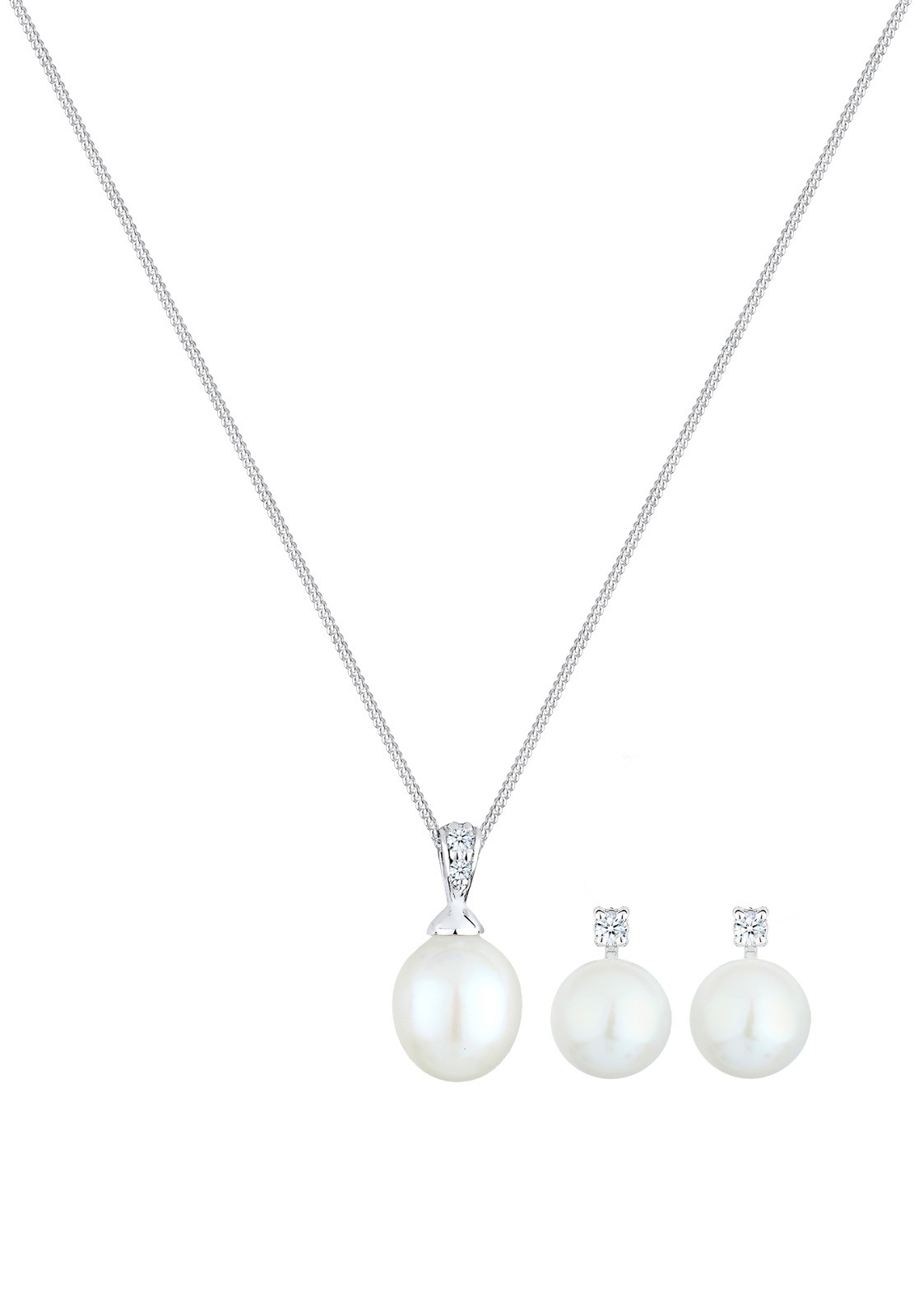 Elli DIAMONDS Ohrring und Ketten Set »Schmuckset Süßwasserzuchtperlen Diamant Weiß (0.10 ct) 925 Sterling Silber«