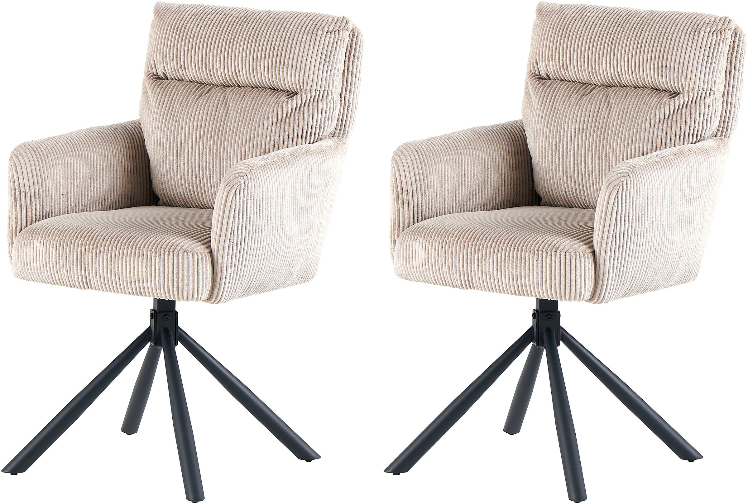 OTTO home Esszimmerstuhl »Justin« (Set) 2 Stk.gemütlicher Sessel mit Taschenfederkern, 360 Grad drehbar, Grob - Cord