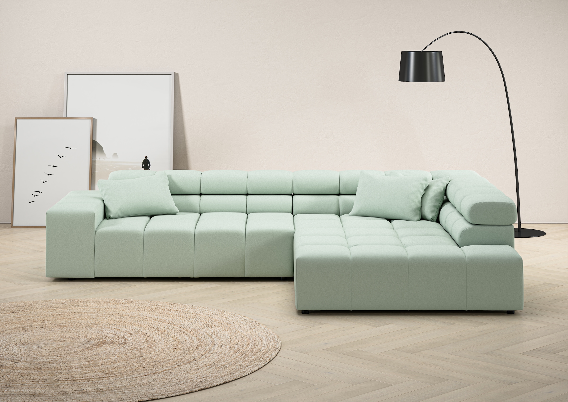 INOSIGN Ecksofa »Ancona incl. Kopfteilverstellung, Zierkissen Breite 319cm, L-Form«, wahlweise motorische Sitztiefenverstellung, auch in Cord + Easy Care