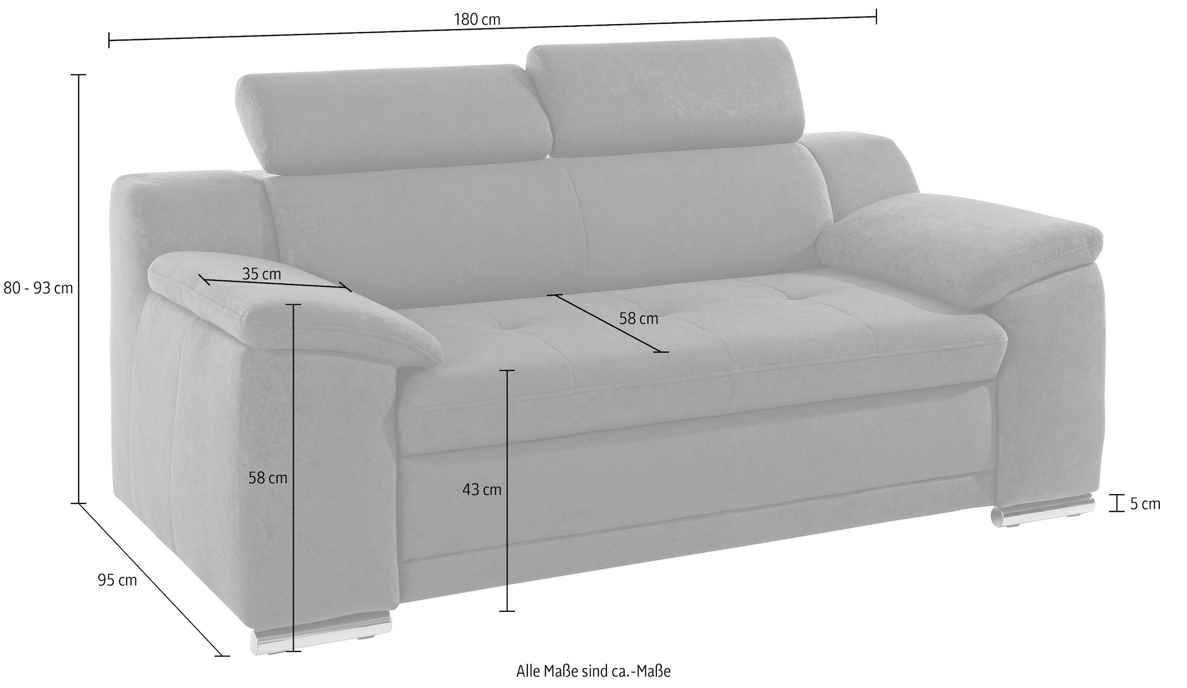 sit&more 2-Sitzer »Andiamo«, inklusive Kopfteilverstellung