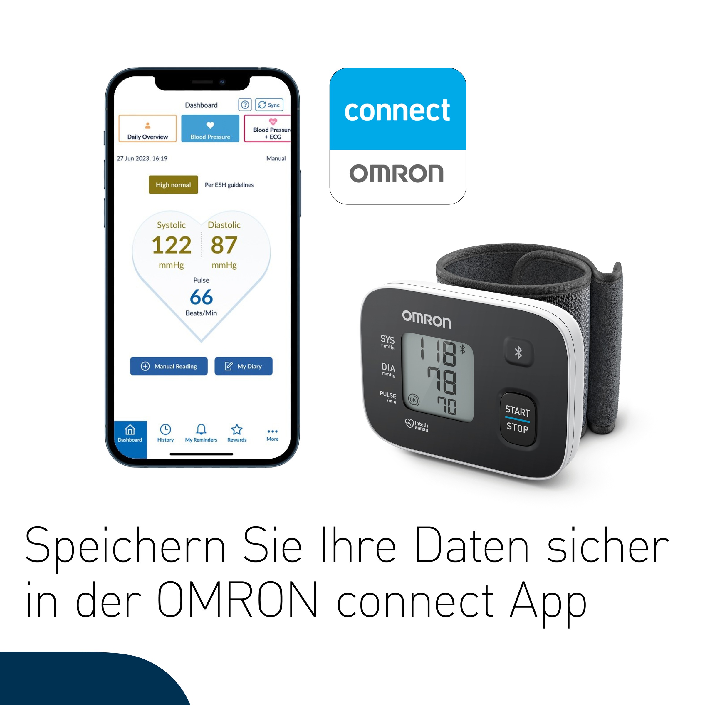 Omron Handgelenk-Blutdruckmessgerät »RS3 Intelli IT digitales Handgelenk-Blutdruckmessgerät«, klinisch validiert, mit kostenloser Smartphone App OMRON connect