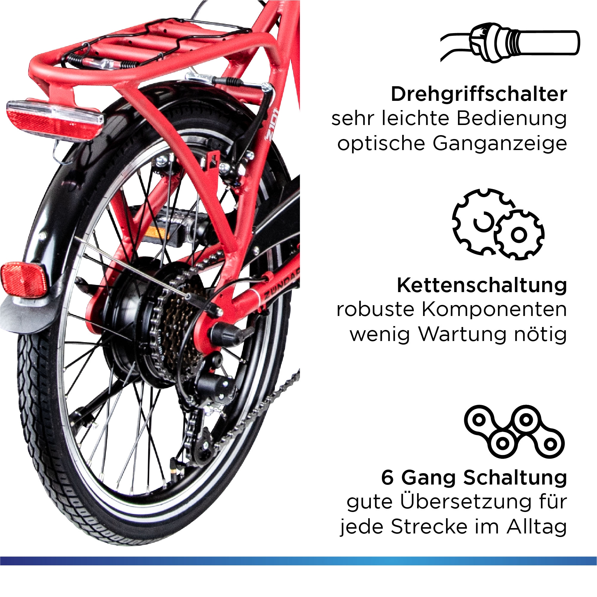 Zündapp »Z101« 6 Gang Shimano Tourney RD-TY300 Schaltwerk Kettenschaltung Heckmotor 250 W Pedelec, Elektrofahrrad für Damen u. Herren