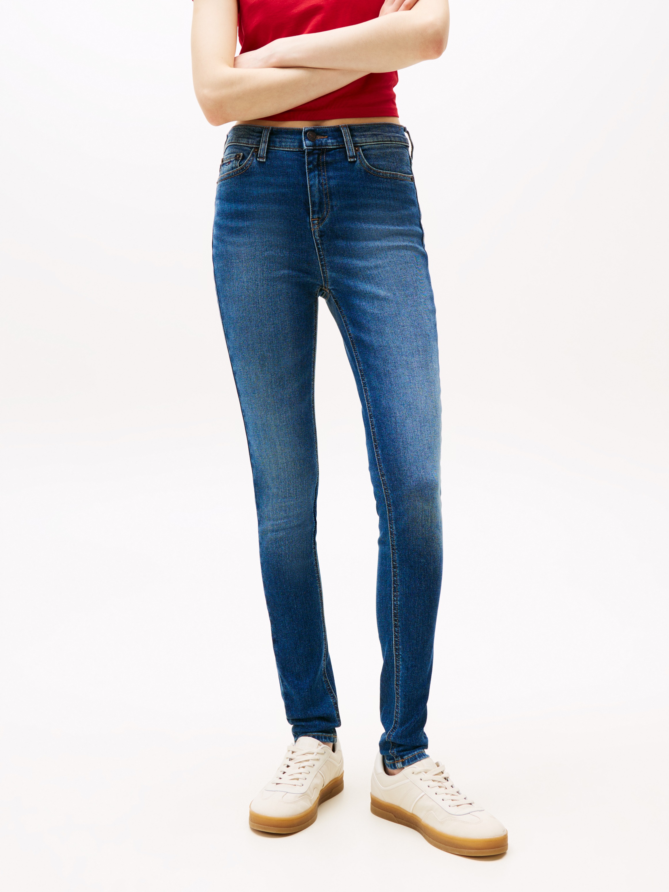 Tommy Jeans Damen Skinny-fit-Jeans »Nora Mid Rise Skinny Fit« in blau, Größe 27