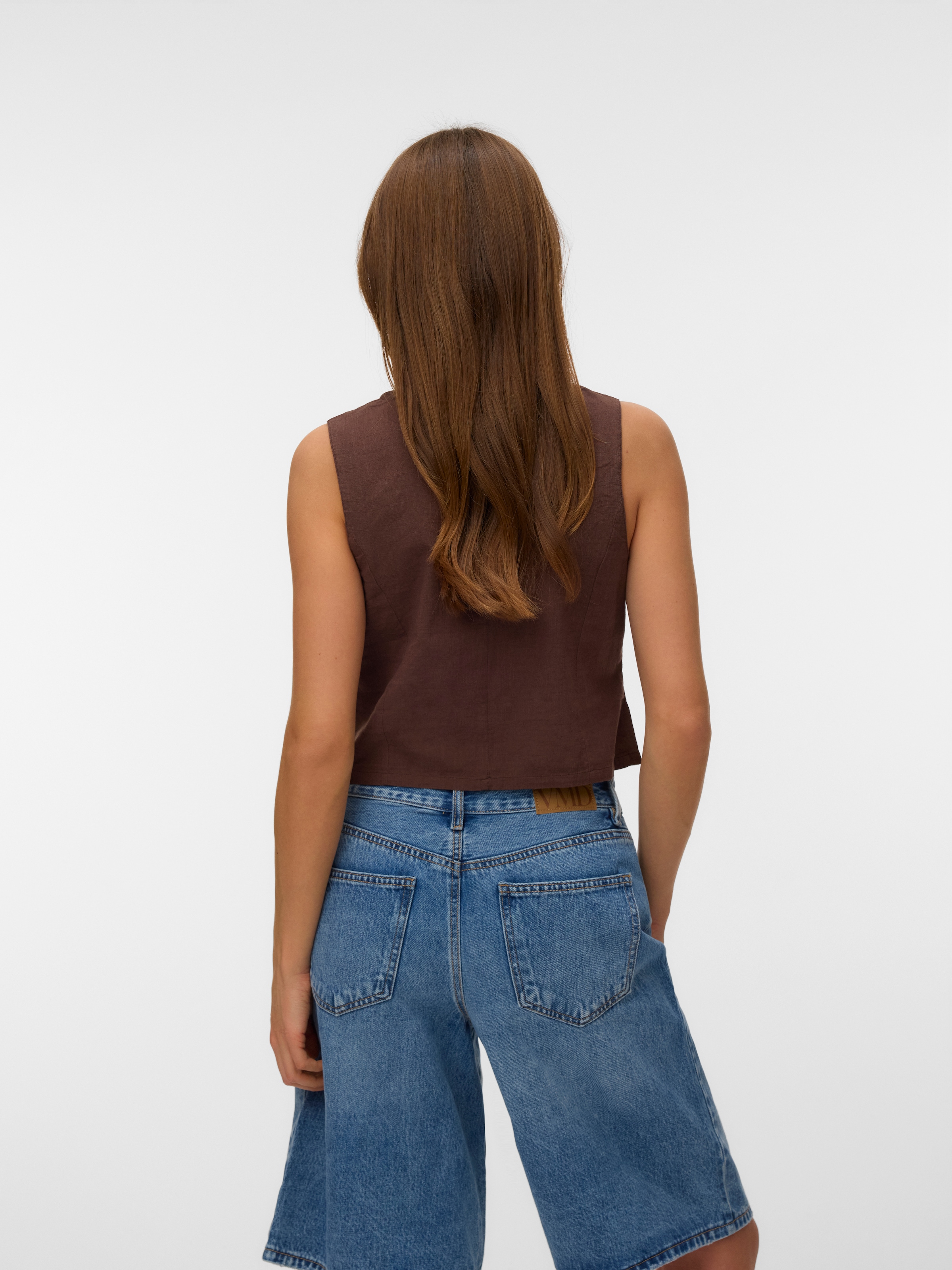 Vero Moda Kurzweste »VMCAIA SL VEST WVN NOOS« Baumwolle mit Leinen, figurbetonte Form