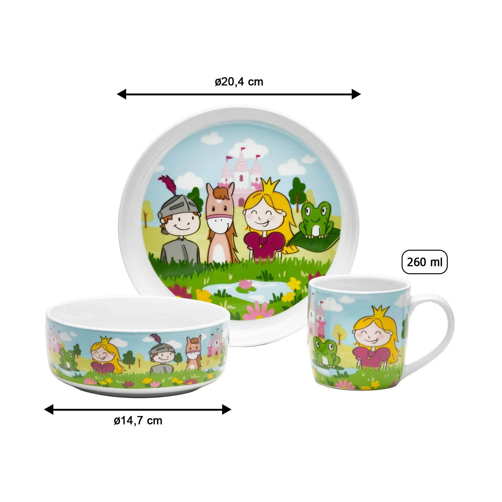 van Well Kindergeschirr-Set »Kindergeschirr Set Prinzessin 3er Set bunt« Spülmaschinengeeignet, Mikrowellenfest