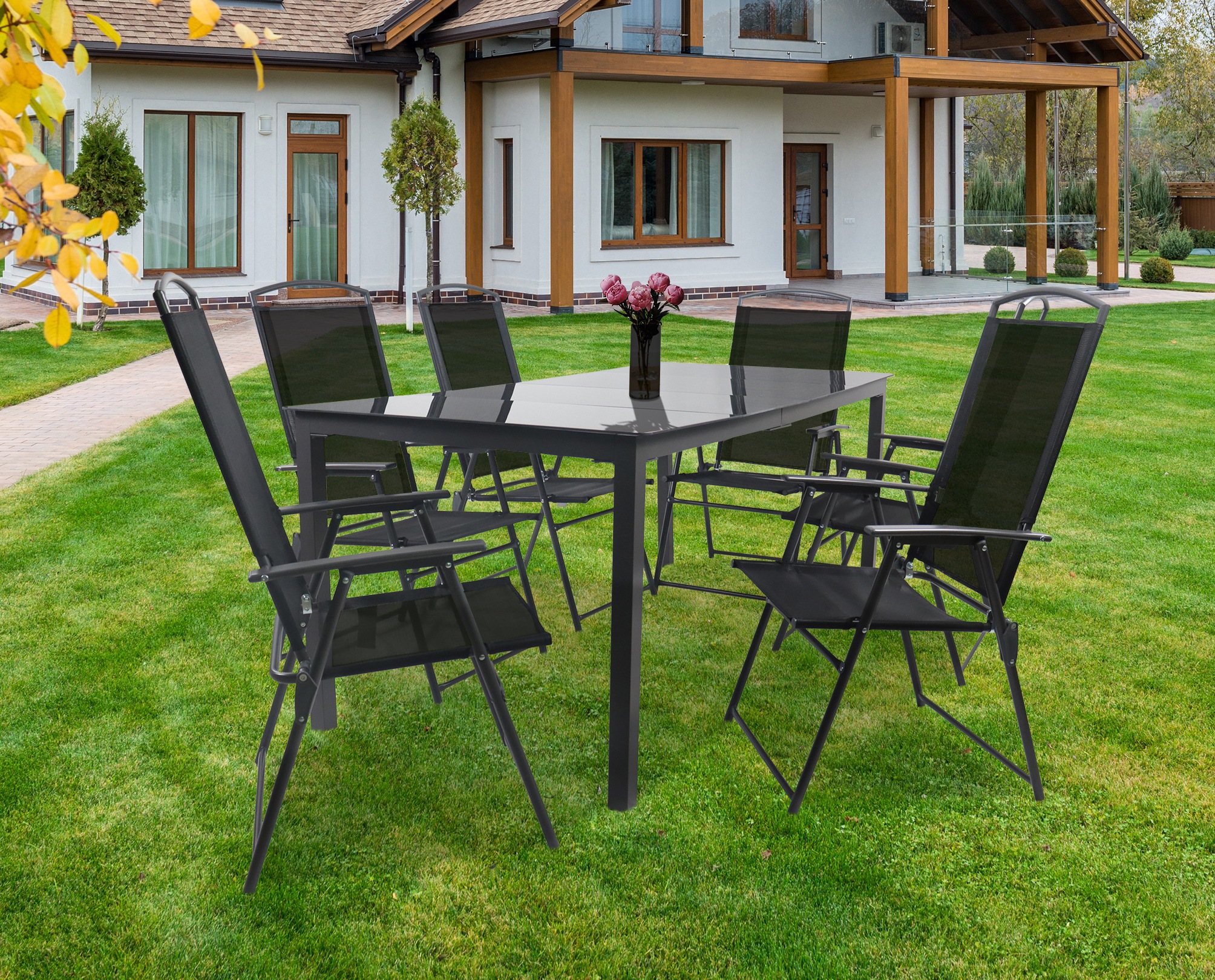 VCM Garten-Essgruppe »VCM 7-tlg Gartenmöbel Set | Sitzgruppe Essgruppe | 1x Tisch, 6x Stühle | Tisch Maße ca. H. 76 x B. 190 x T. 80 cm | Hochlehner Set 190S«, (7 tlg., 190S)