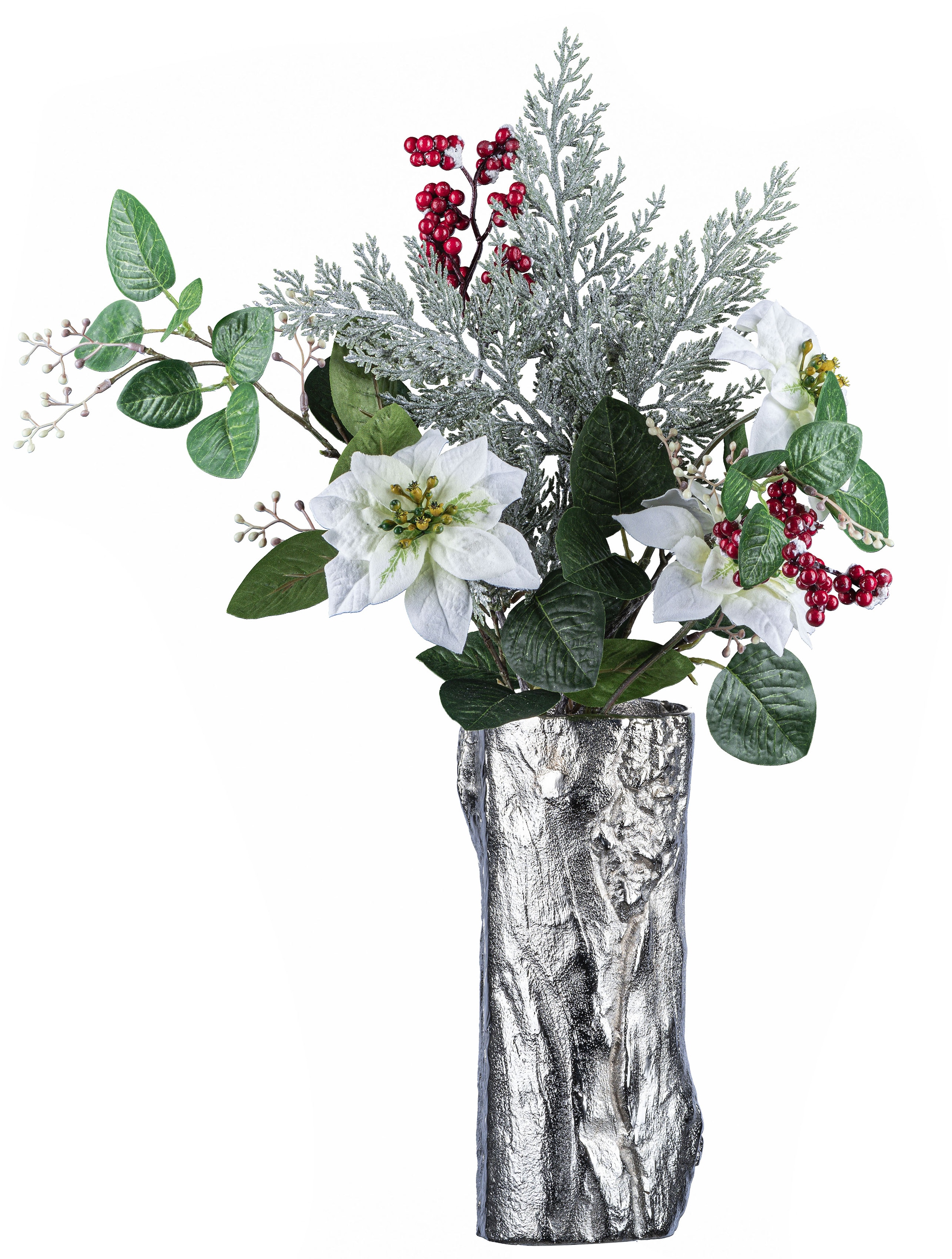 Creativ deco Dekovase »Weihnachtsdeko«, (Set, im in Vase, kaufen mit St., OTTO Shop 2 Poinsettien-Mix-Bouquet Online 1 beschneiter Bouquet), Optik 1