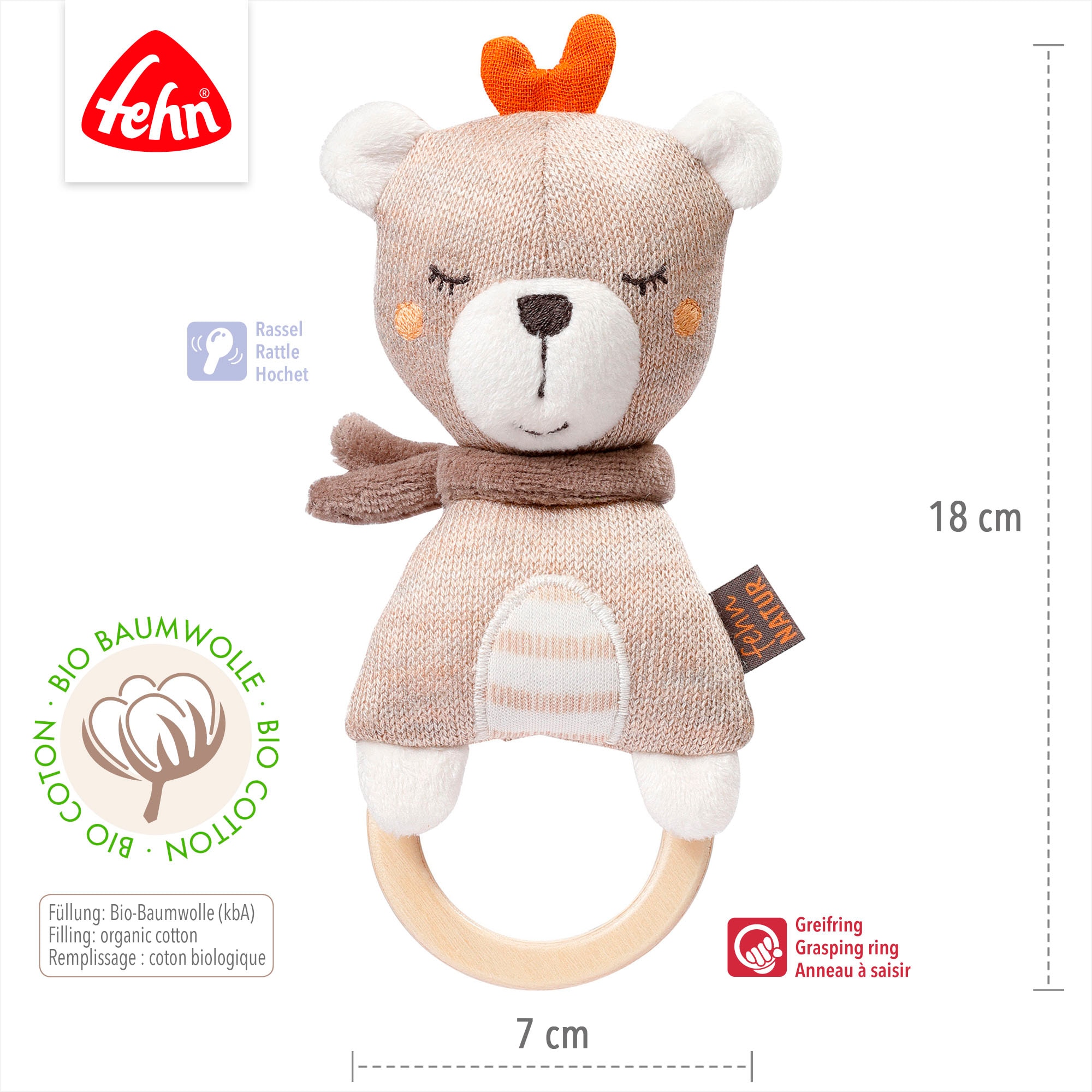 Fehn Greifling »fehnNATUR, Holz-Greifling Teddy«, mit Holzring