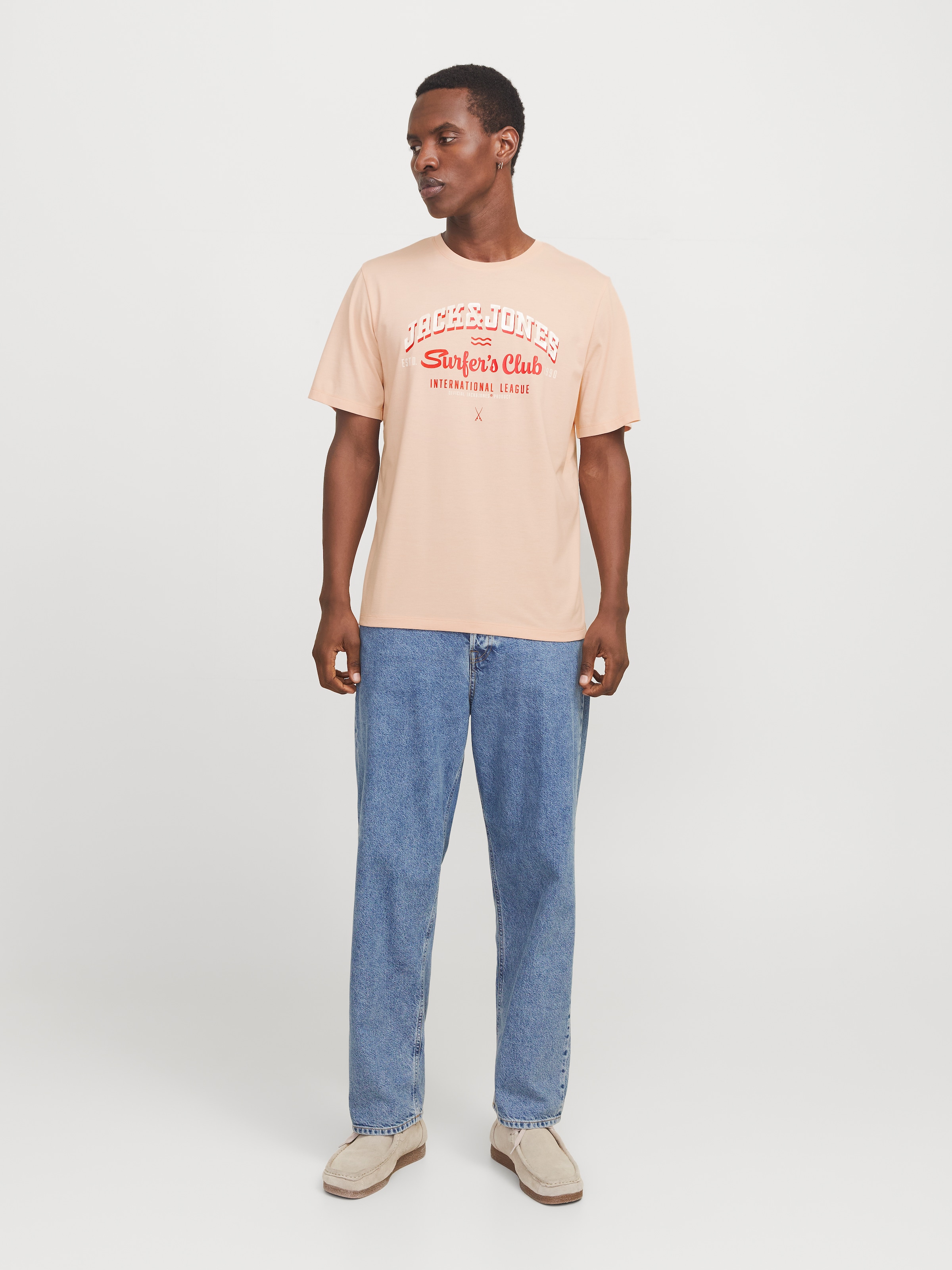 Jack & Jones Rundhalsshirt »JJELOGO TEE SS O-NECK 2 COL SS25 SN«, mit Logo Print