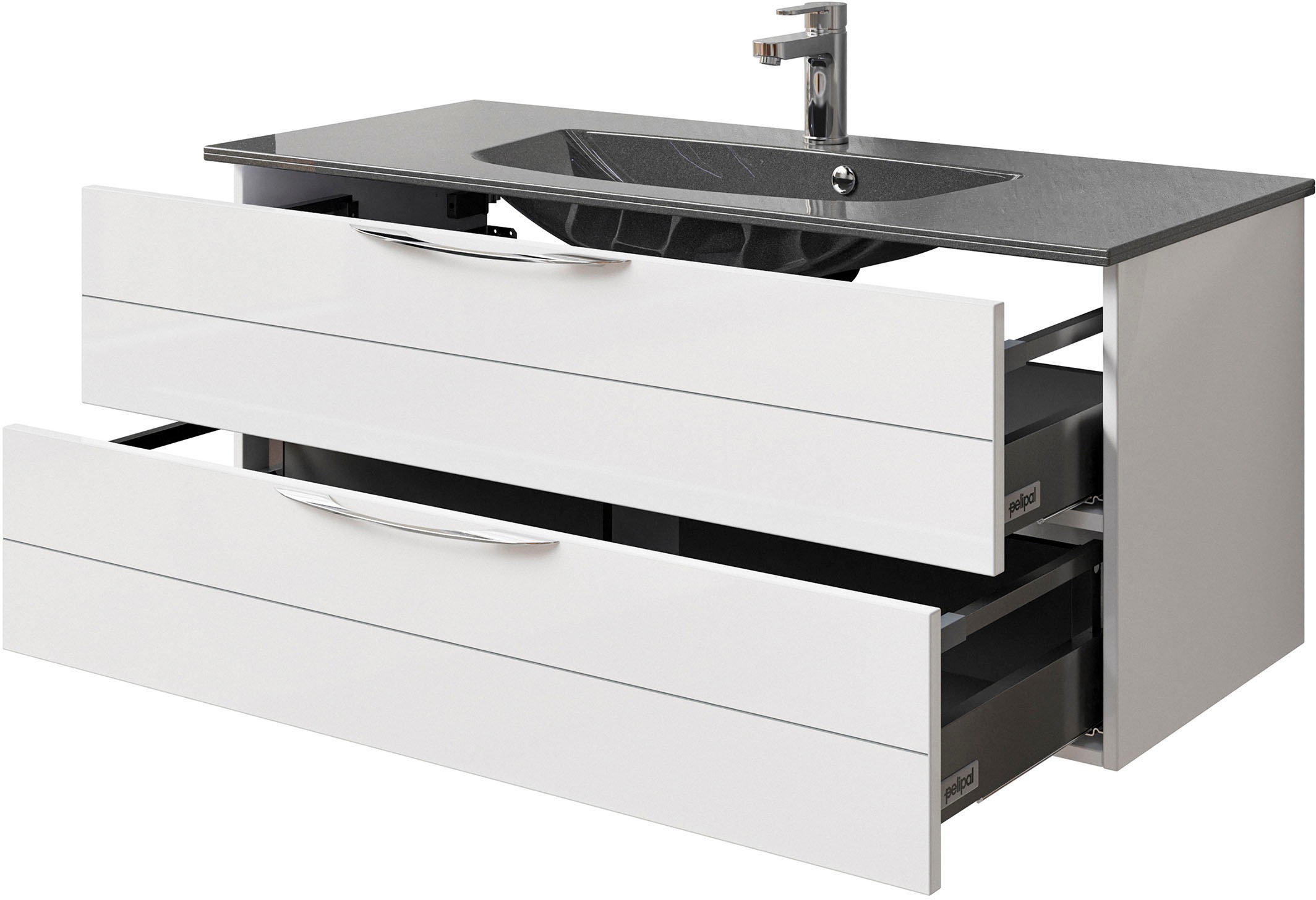 Saphir Waschtisch »Serie 6025 Mineralmarmor-Waschtisch mit Unterschrank, 117 cm breit«, Waschplatz mit 2 Schubladen, hängend, verschiedene Ausführungen