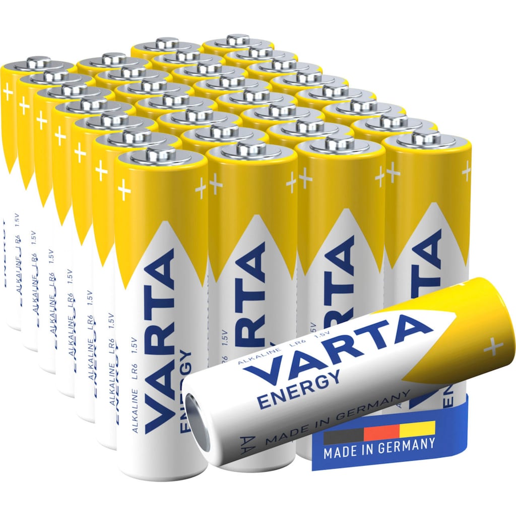 VARTA Batterie »Energy AA Mignon LR6 30er Pack Alkaline Batterien - Made in Germany - ideal für Spielzeug Taschenlampen und andere batteriebetriebene Geräte«, LR06, 1,5 V, (Packung, ValuePack)