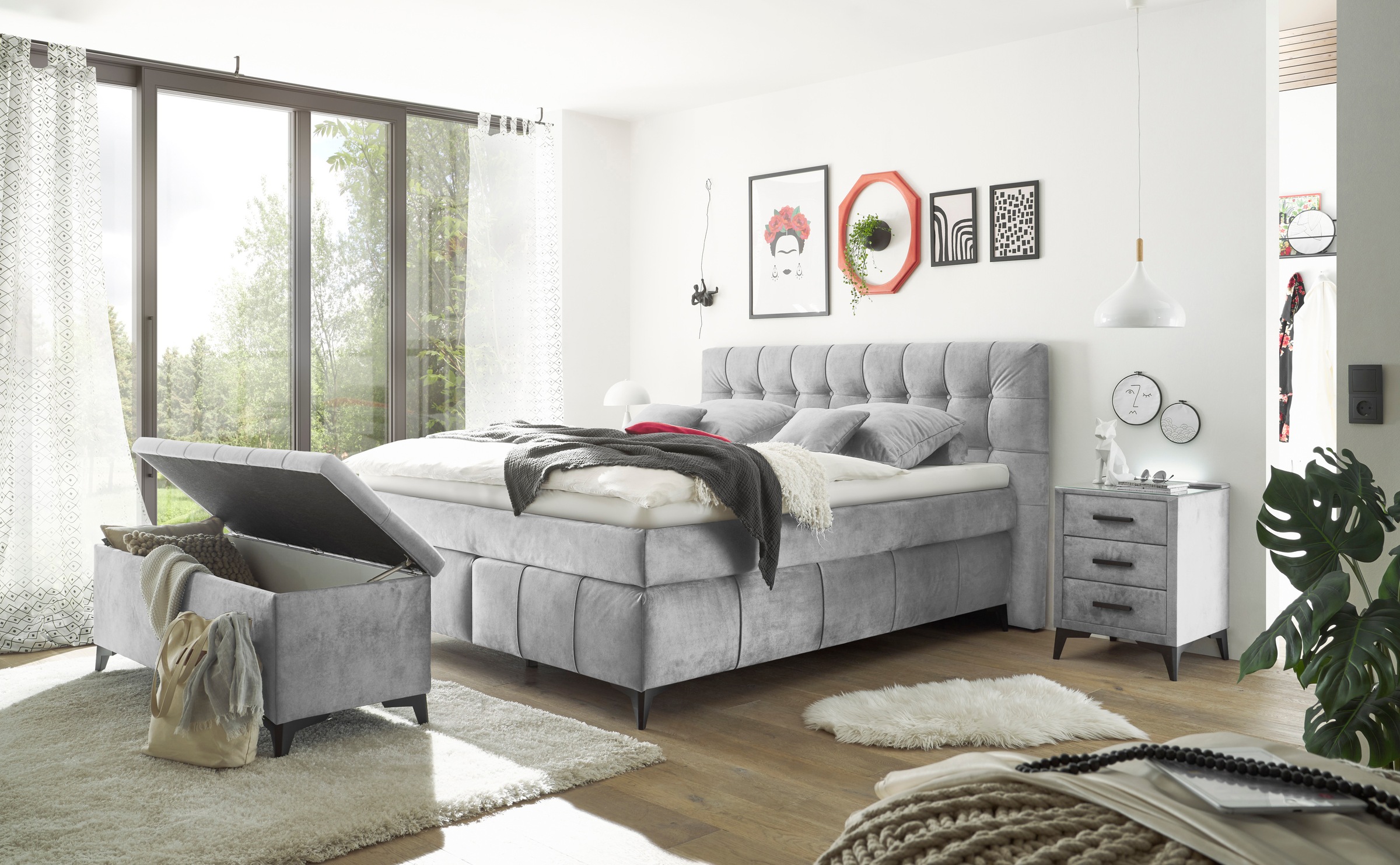 ED EXCITING DESIGN Boxspringbett »Oregon« inkl. Duo-Matratze - Kokosmatte, Filzabdeckung