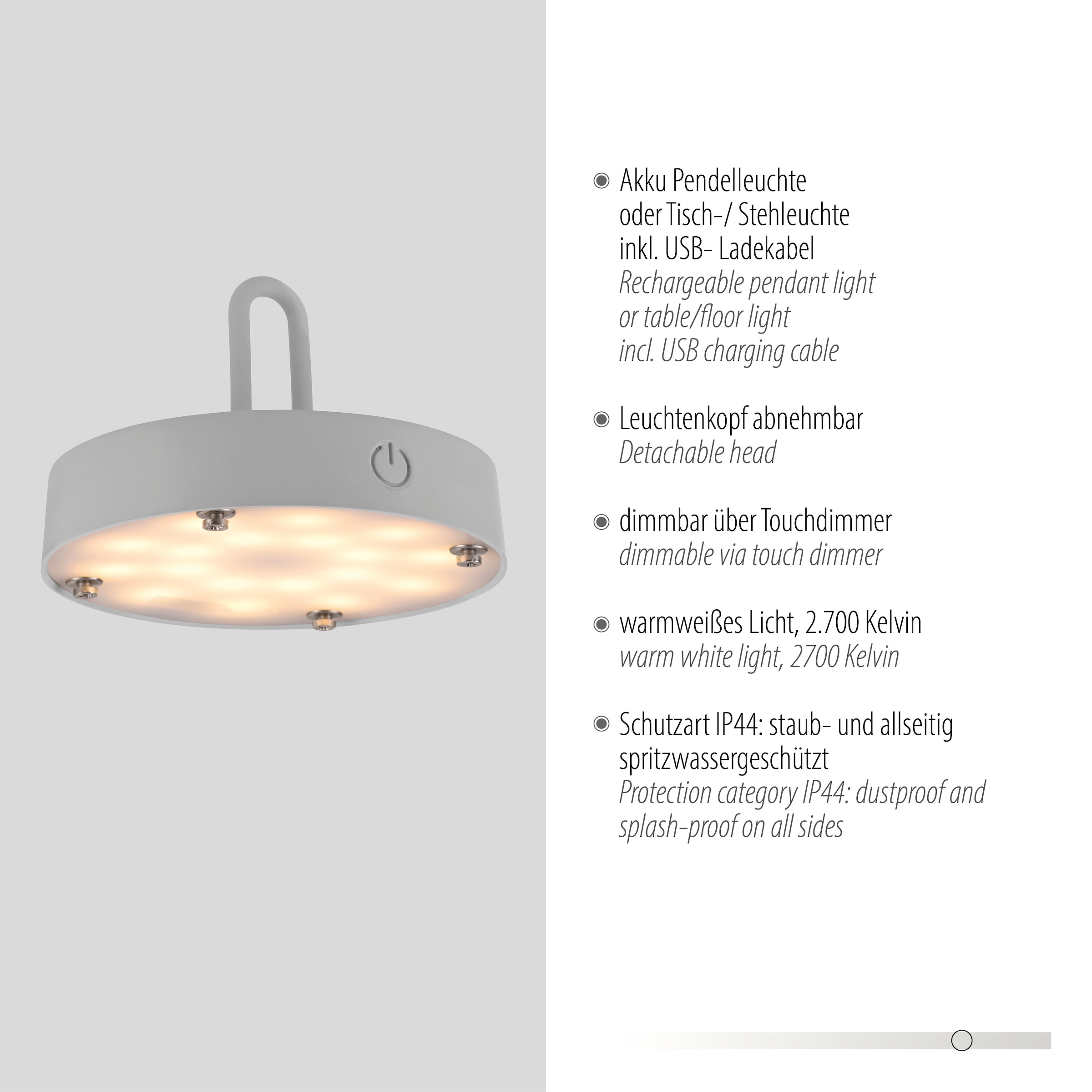 JUST LIGHT Pendelleuchte »AKUBA« LED-Modul 1 Stk. Warmweiß Akkuleuchte