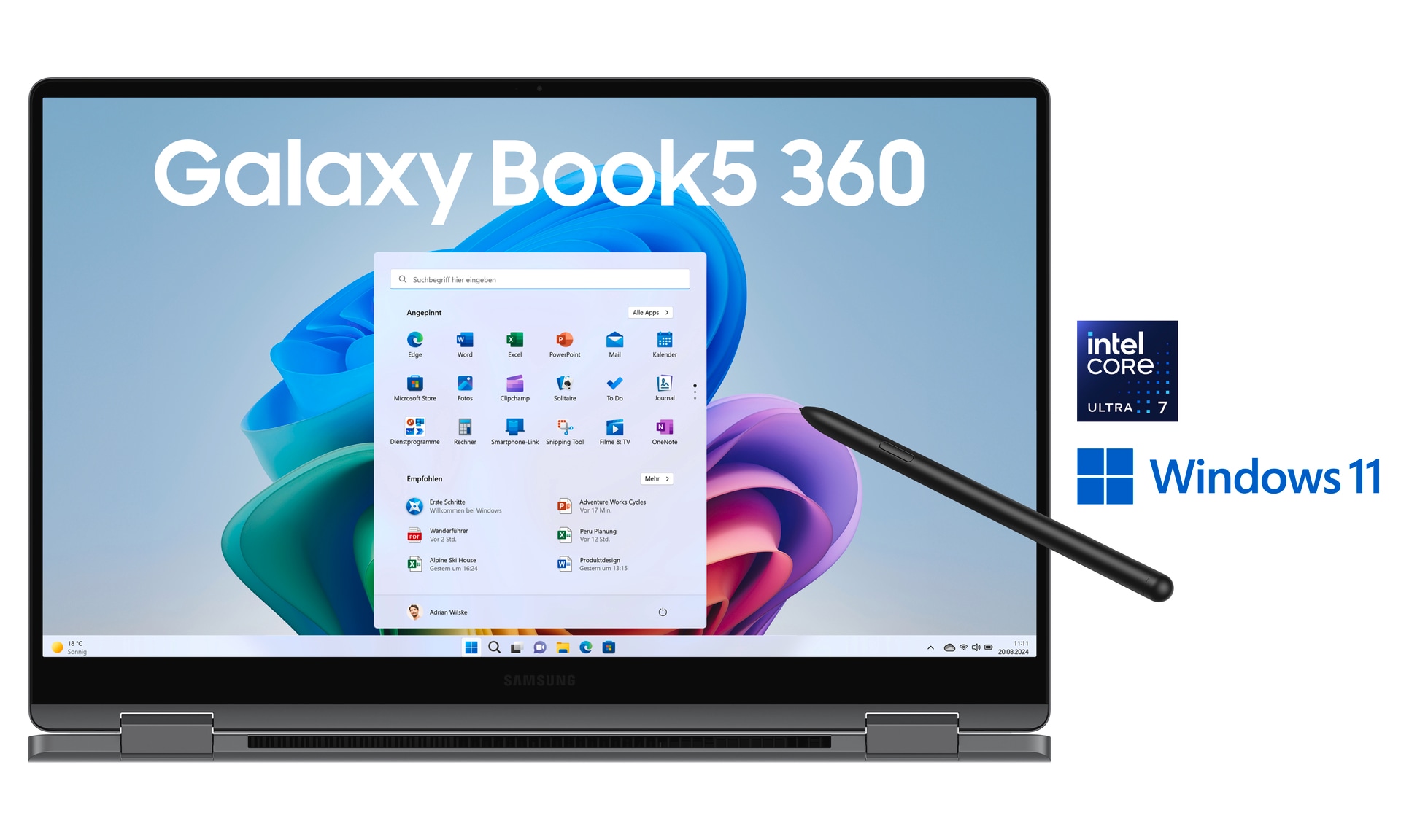 Samsung Notebook »Book5 360 15,6'' (NP760Q) Ultra7 32 GB + 1 TB«, 39,6 cm, / 15,6 Zoll, Intel, Core Ultra 7, ARC, 1000 GB SSD