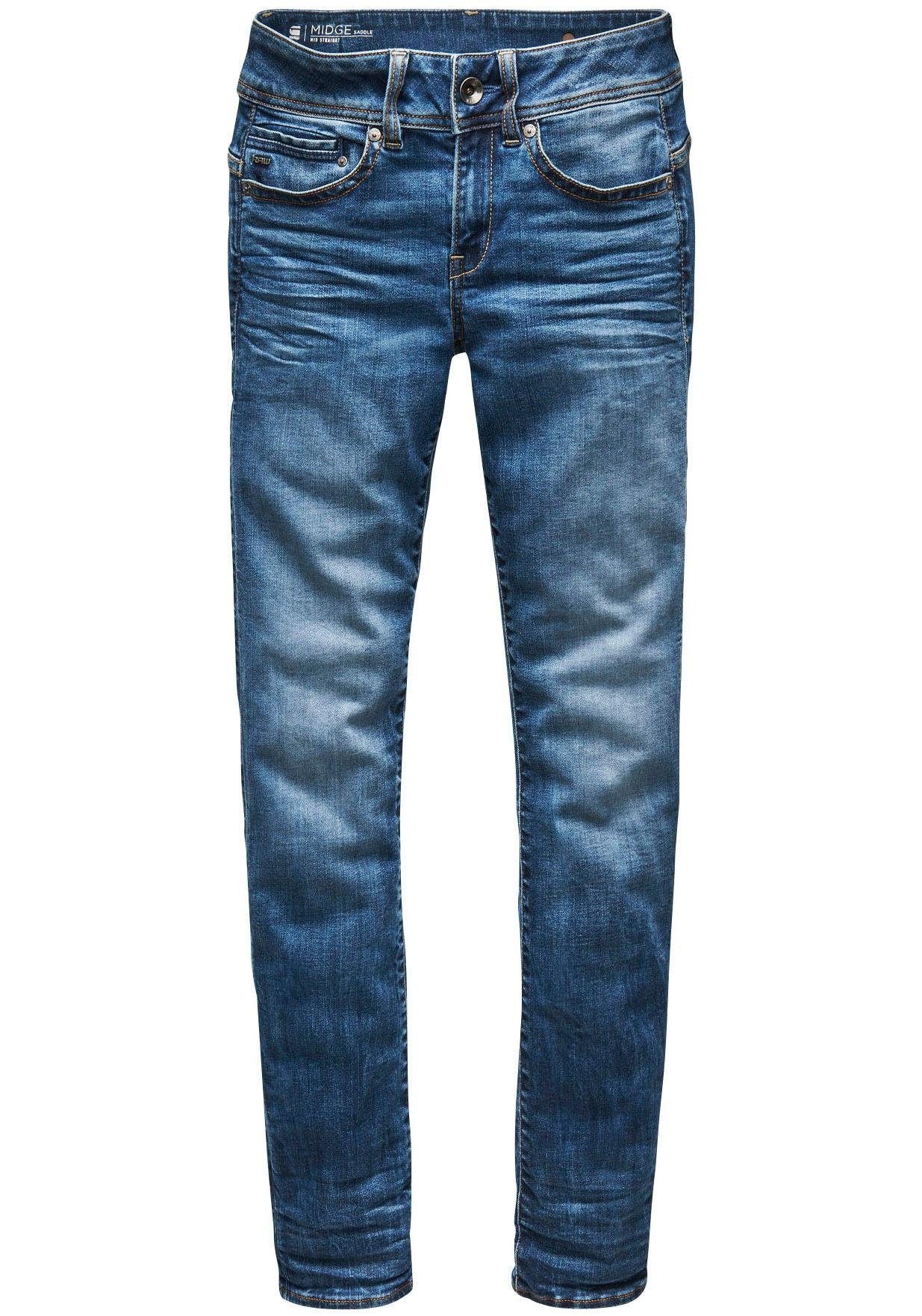 G-Star RAW Slim-fit-Jeans »Midge Mid Straight Wmn«, mit Used-Effekten