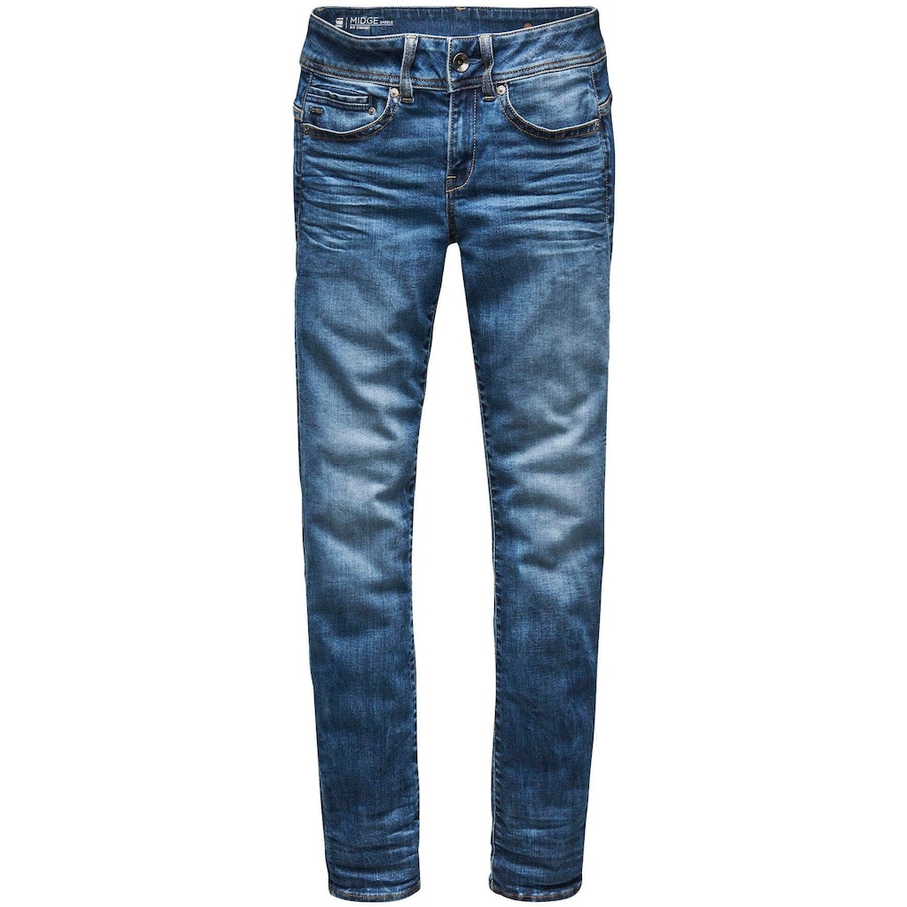 G-Star RAW Slim-fit-Jeans »Midge Mid Straight Wmn«, mit Used-Effekten