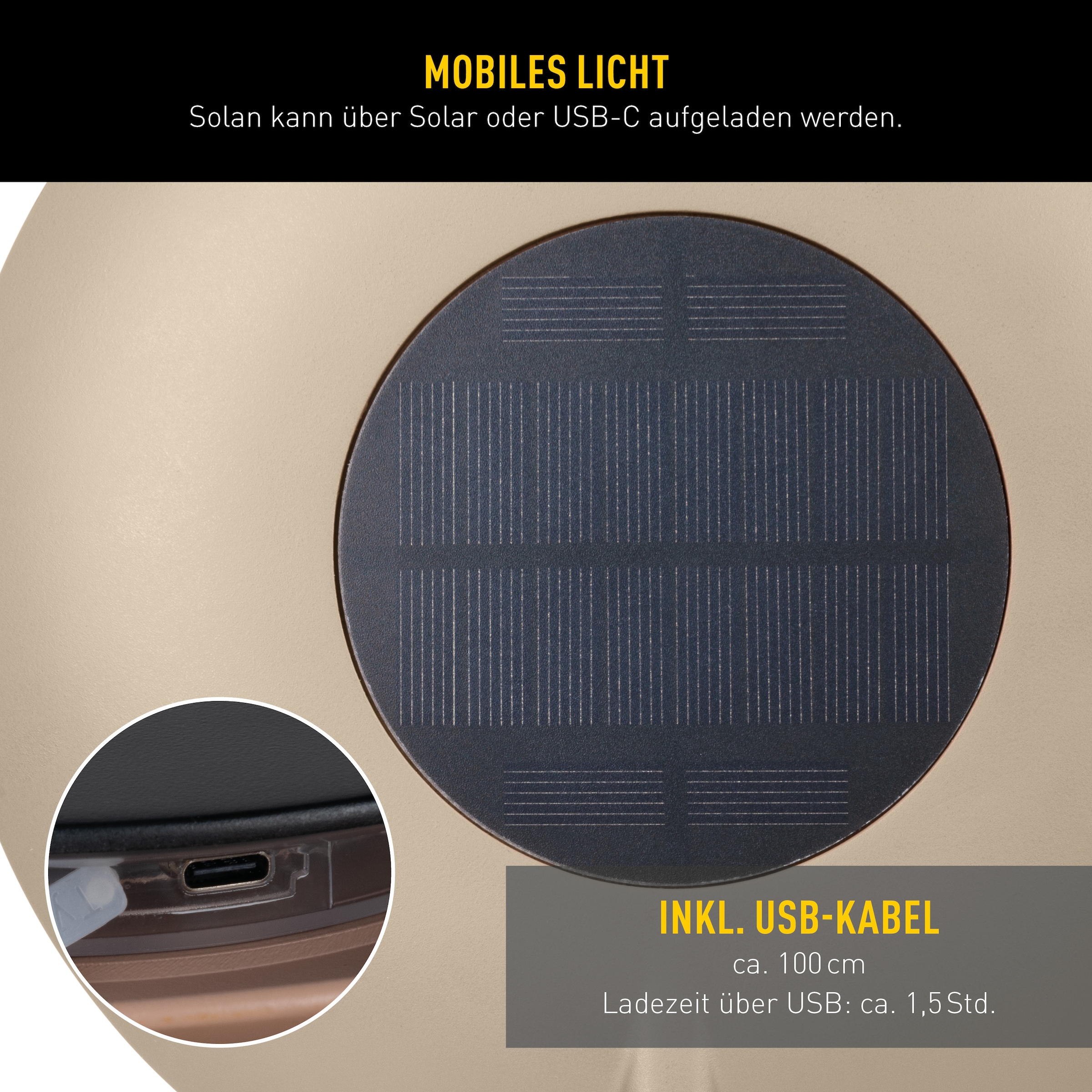 näve LED Solarleuchte »Solan« LED-Modul 1 Stk. Warmweiß 4in1 Akku-Solar-Tisch-Hängeleuchte, Touchschalter, USB, dimmbar