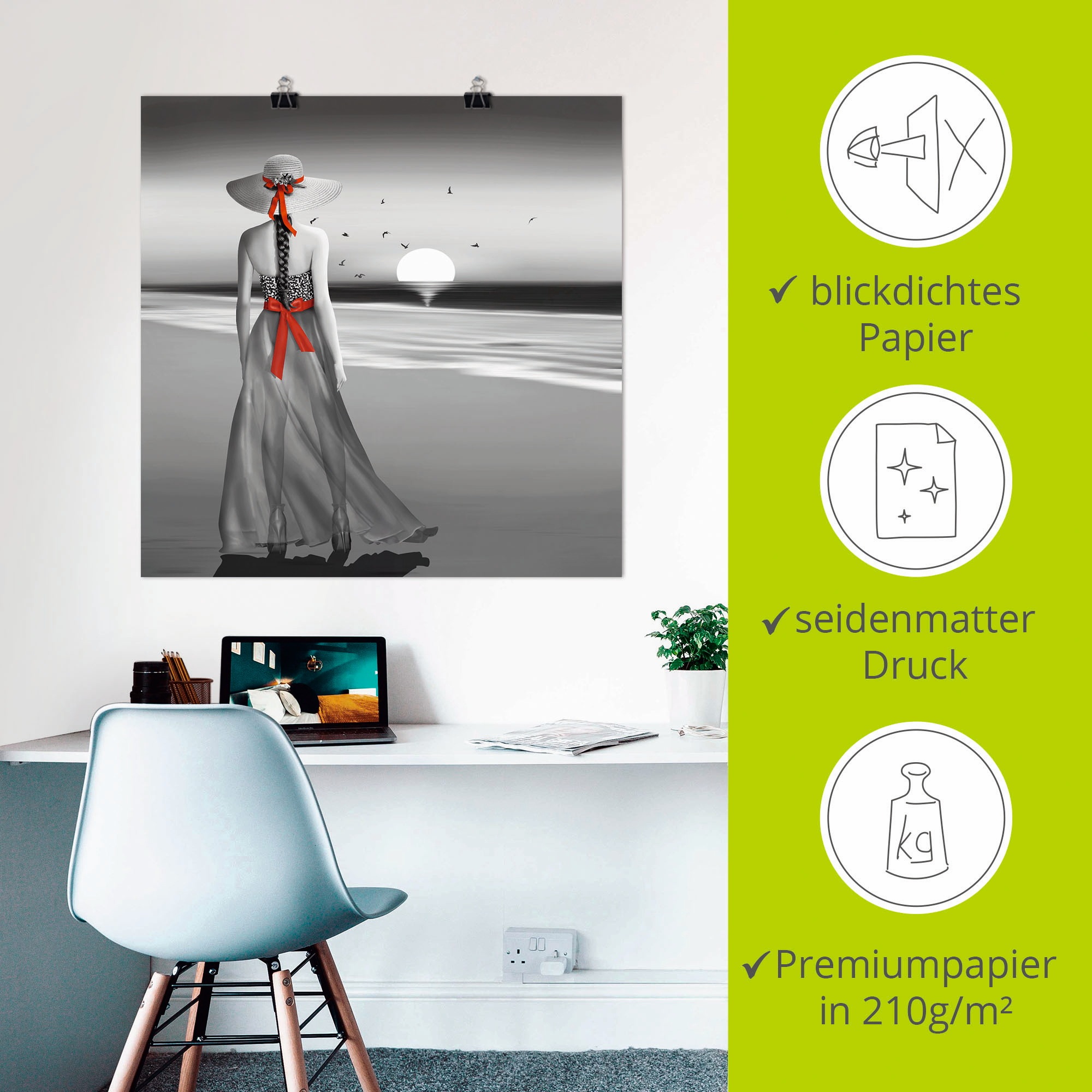 Artland Wandbild »Ein Blick zurück aufs Meer«, Frau, (1 St.), als Alubild, Outdoorbild, Leinwandbild, Poster, Wandaufkleber