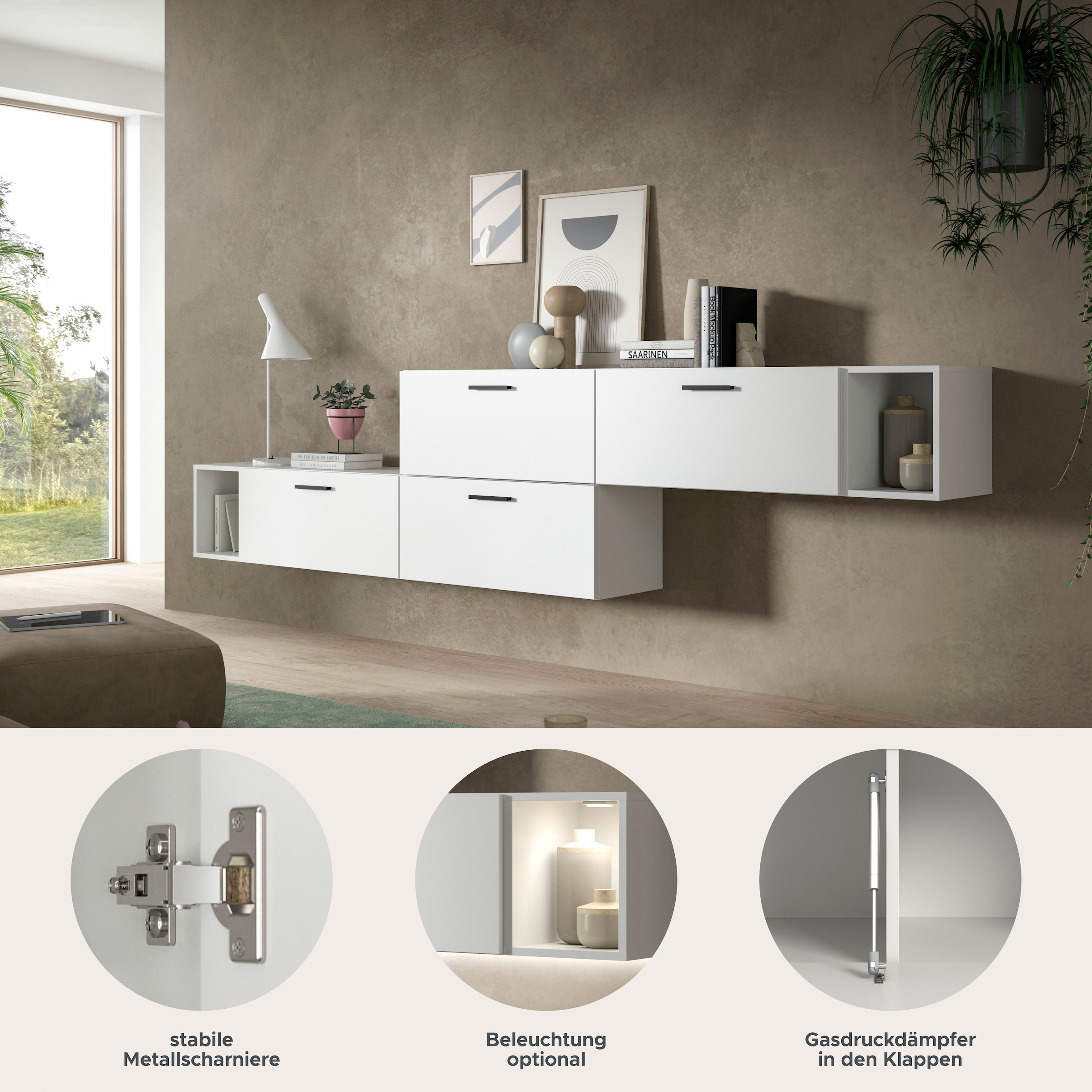 Home affaire Schrank-Set »ENESTE, 6-teilig, in verschiedenen Farben, individuell kombinierbar« verschiedenste Kombinationmöglichkeiten, stehend oder hängend, 2 Stk. tlg.