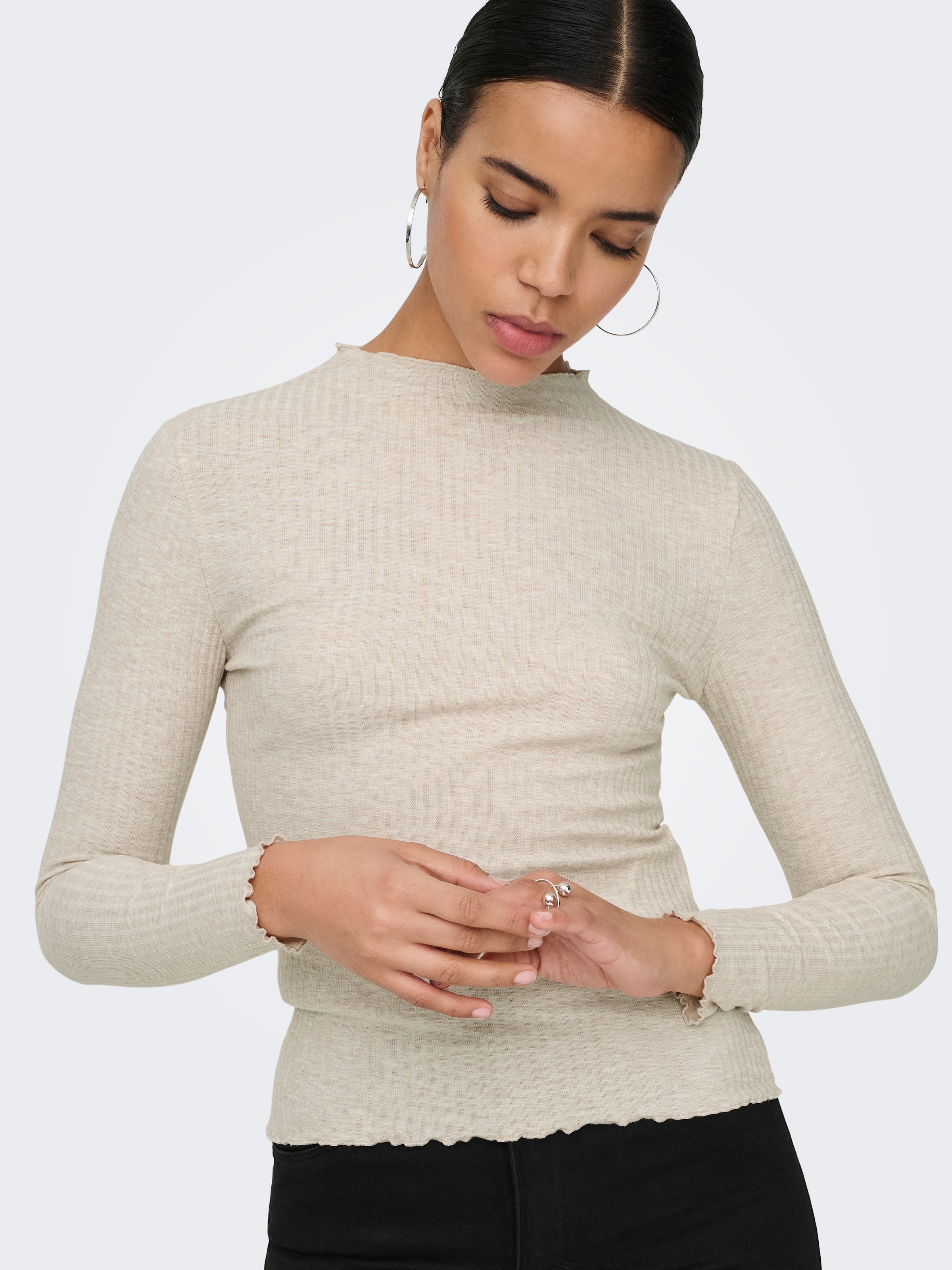 ONLY Langarmshirt »ONLEMMA L/S HIGH NECK TOP« Materialmix