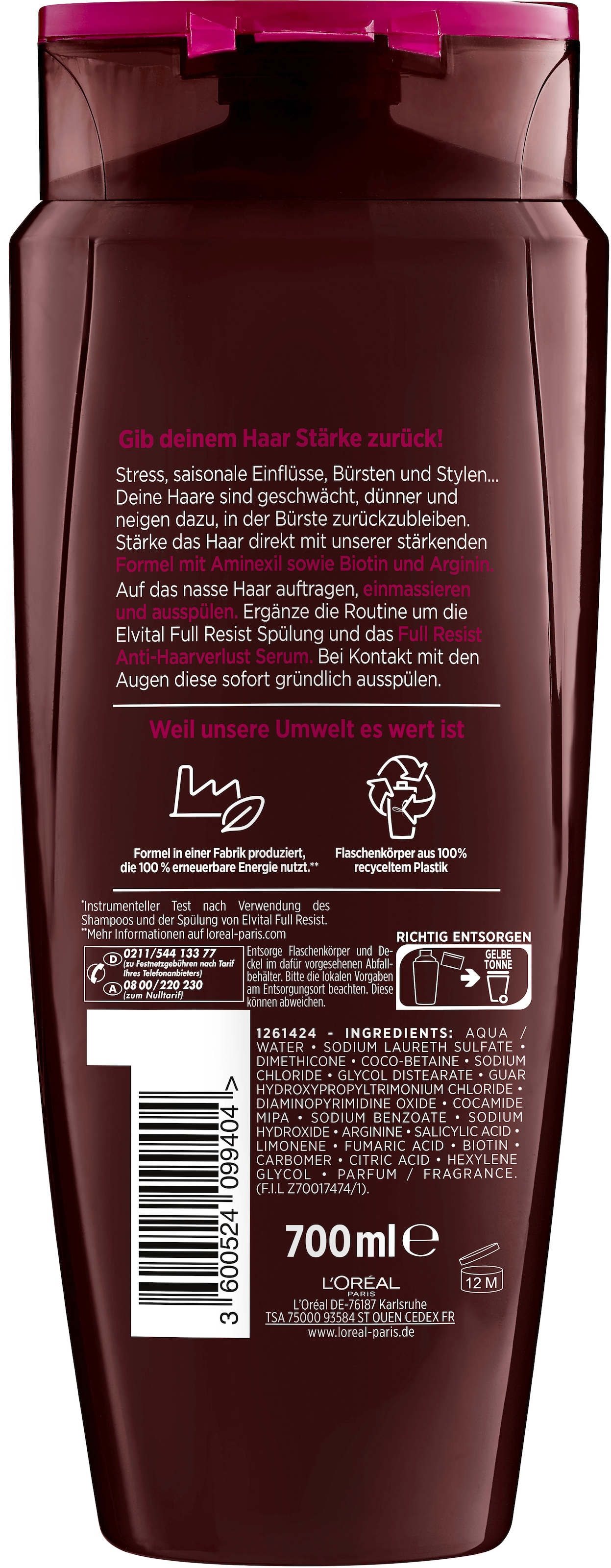 L'ORÉAL PARIS Haarkur »Elvital Full Resist Shampoo«, (Packung, 6 tlg.)