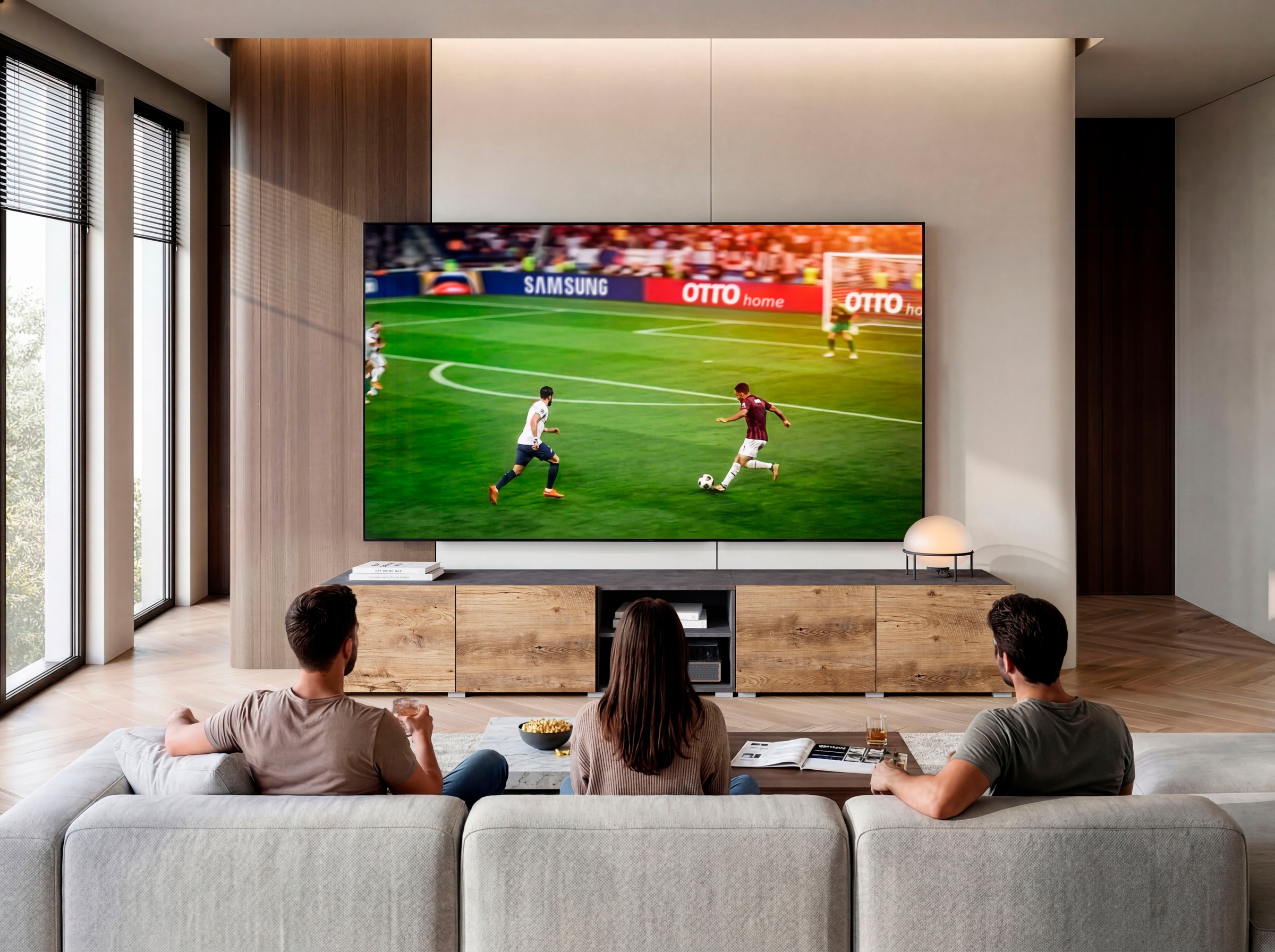 OTTO home Lowboard »Denver 250 cm für bis zu 98-Zoll TVs - Weltmeisterschaft im XXL Format« Wahlweise mit oder ohne offenes Fach in der Mitte