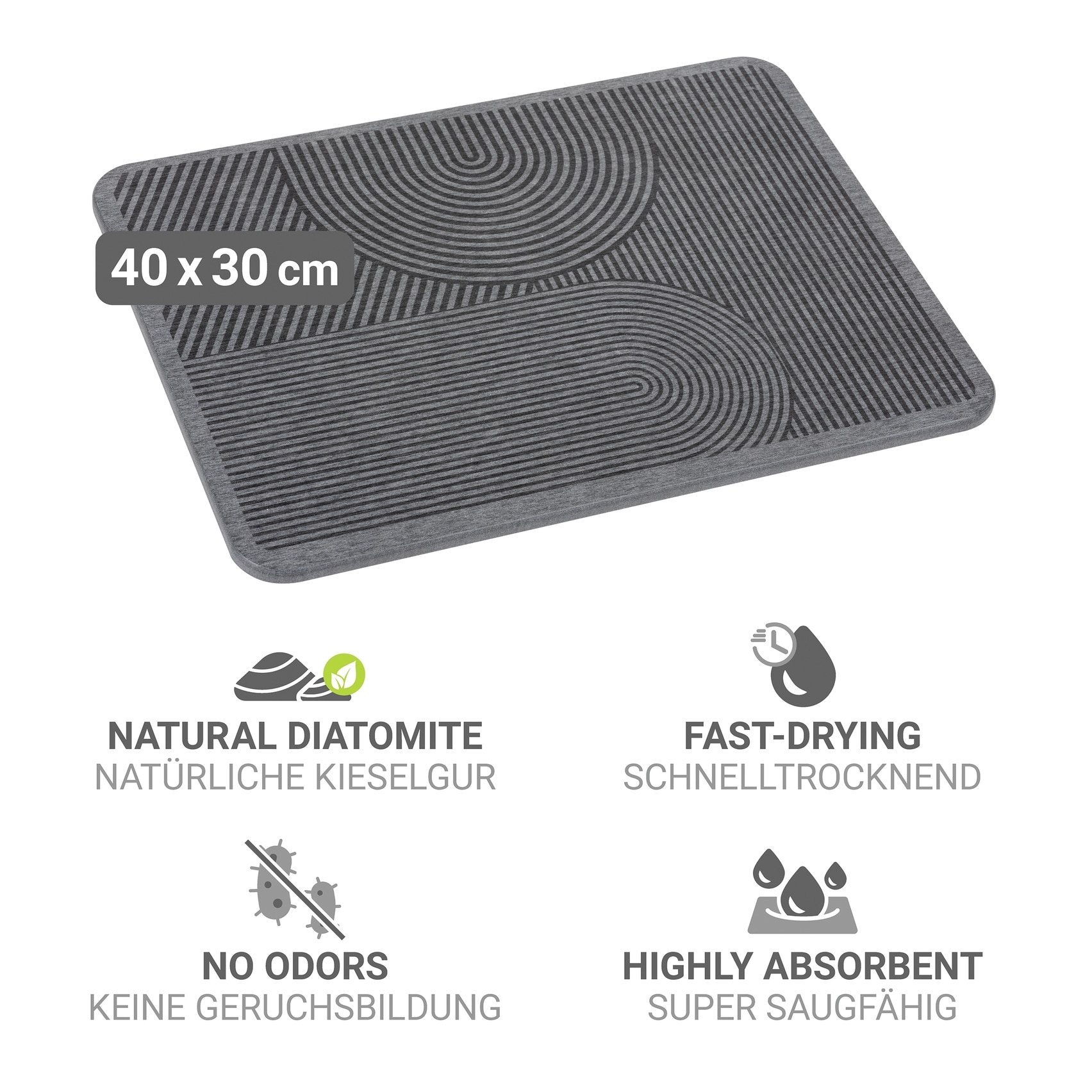 WENKO Abtropfmatte »Modell Damon« Abtropfplatte für Geschirr aus Kieselgur, schnelltrocknend, rutschfest