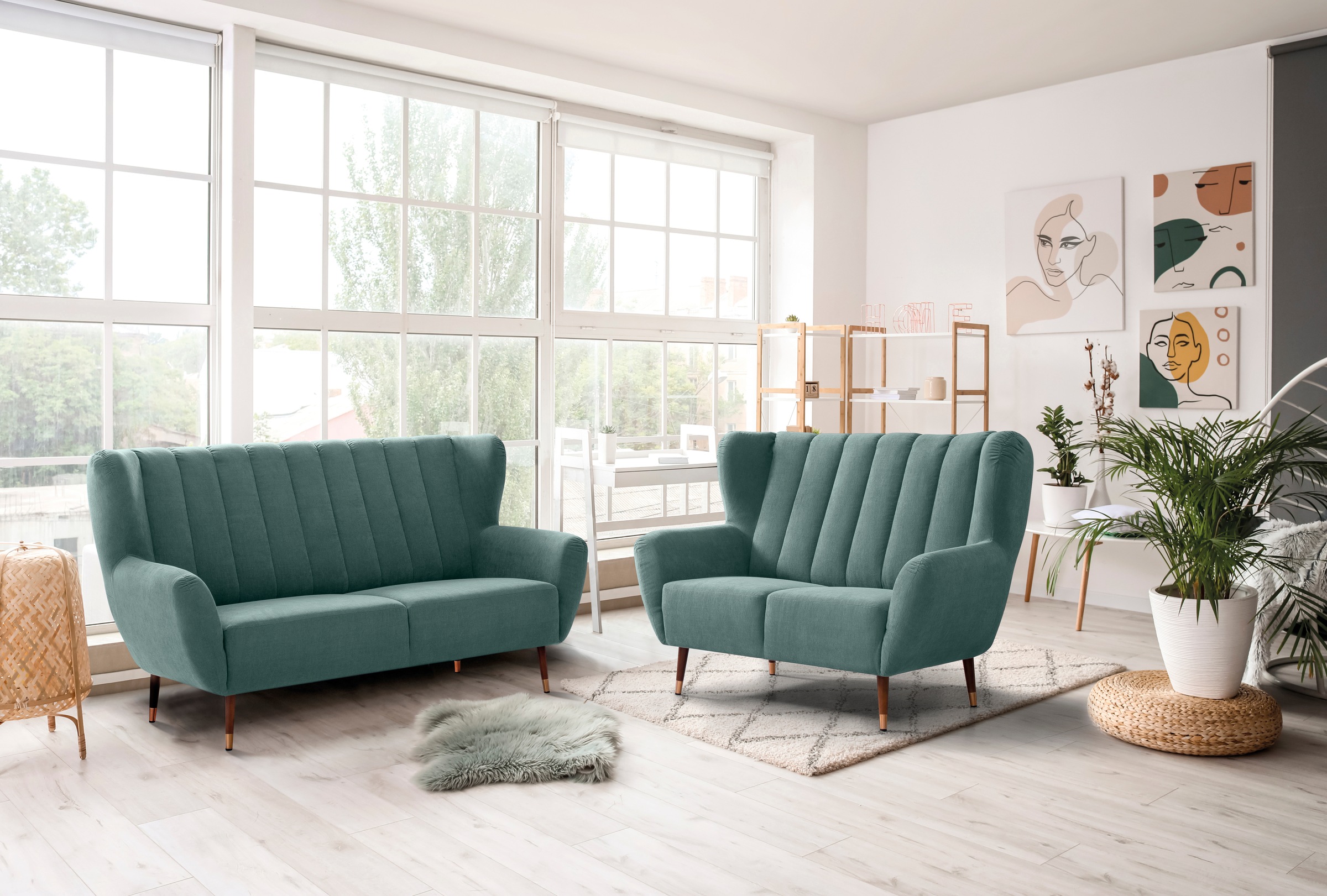 exxpo - sofa fashion 3-Sitzer »Polly, bequem mit hoher Rückenlehne, hohe Füße, Ohrensesselcouch«, Küchensofa, mit hochwertigen Bezügen