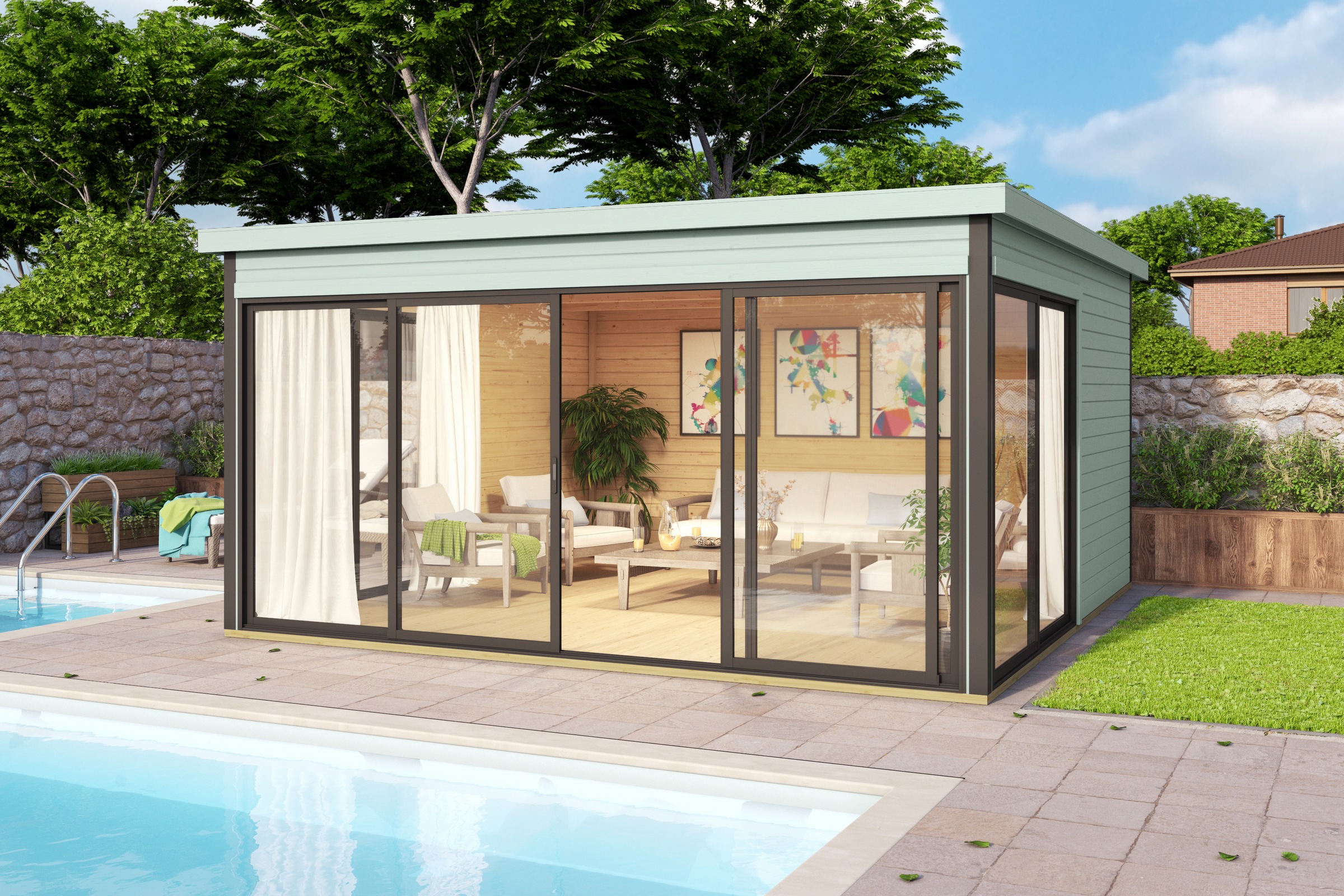 LASITA MAJA Gartenhaus »DOMEO 5 GLETSCHERGRÜN/ANTHRAZIT«, (Set), Fundamentmass 4180 x 4180, Gletschergrün