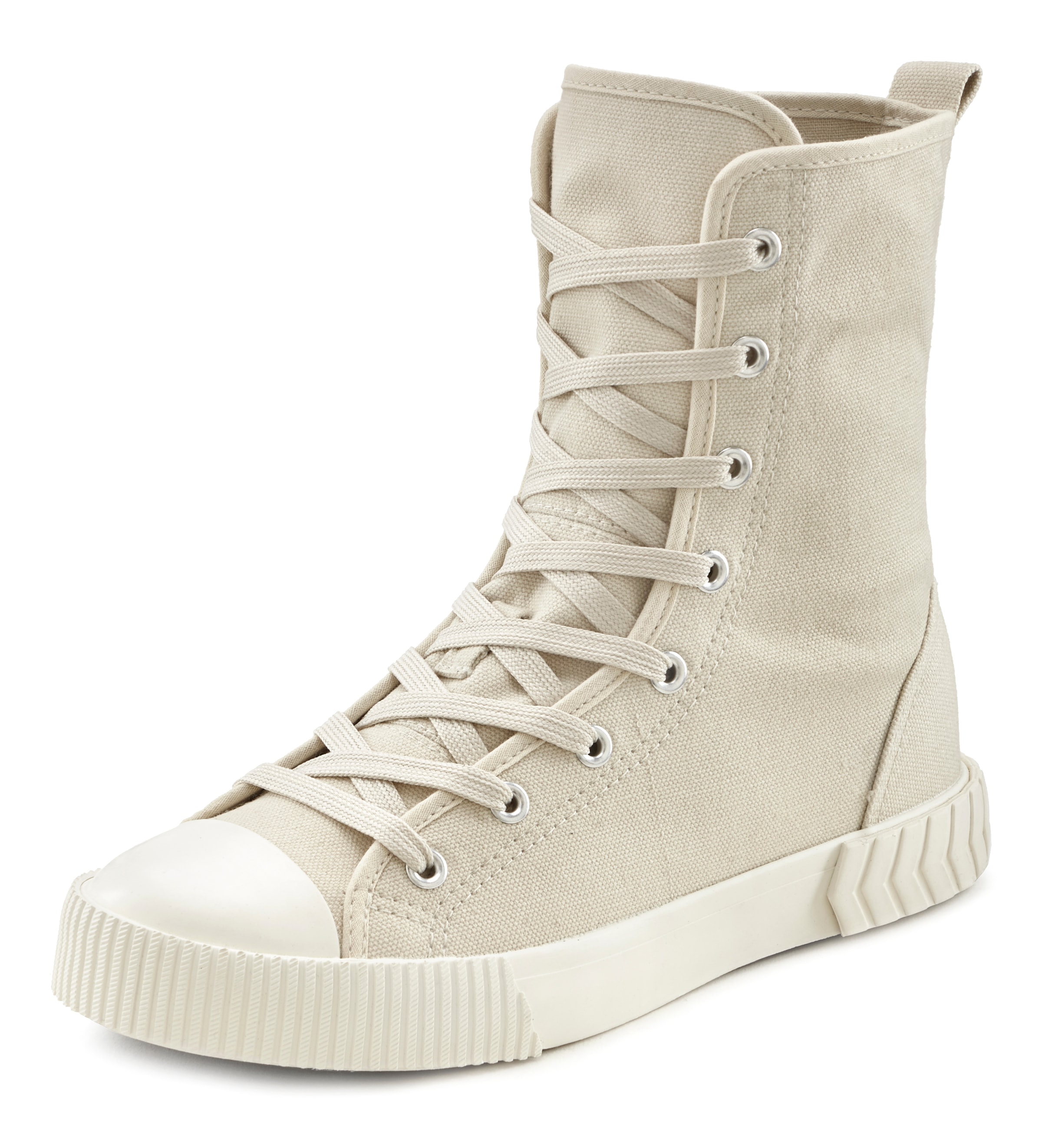 Stiefelette, Combat im Textil-Boots, LASCANA Shop bestellen trendiger Online Schnürschuh, High OTTO Look Sneaker, Top