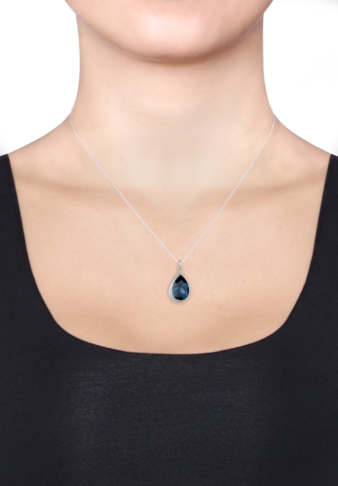 Elli Silberkette »Halskette Tropfen Glas Kristalle Blau 925 Sterling Silber«