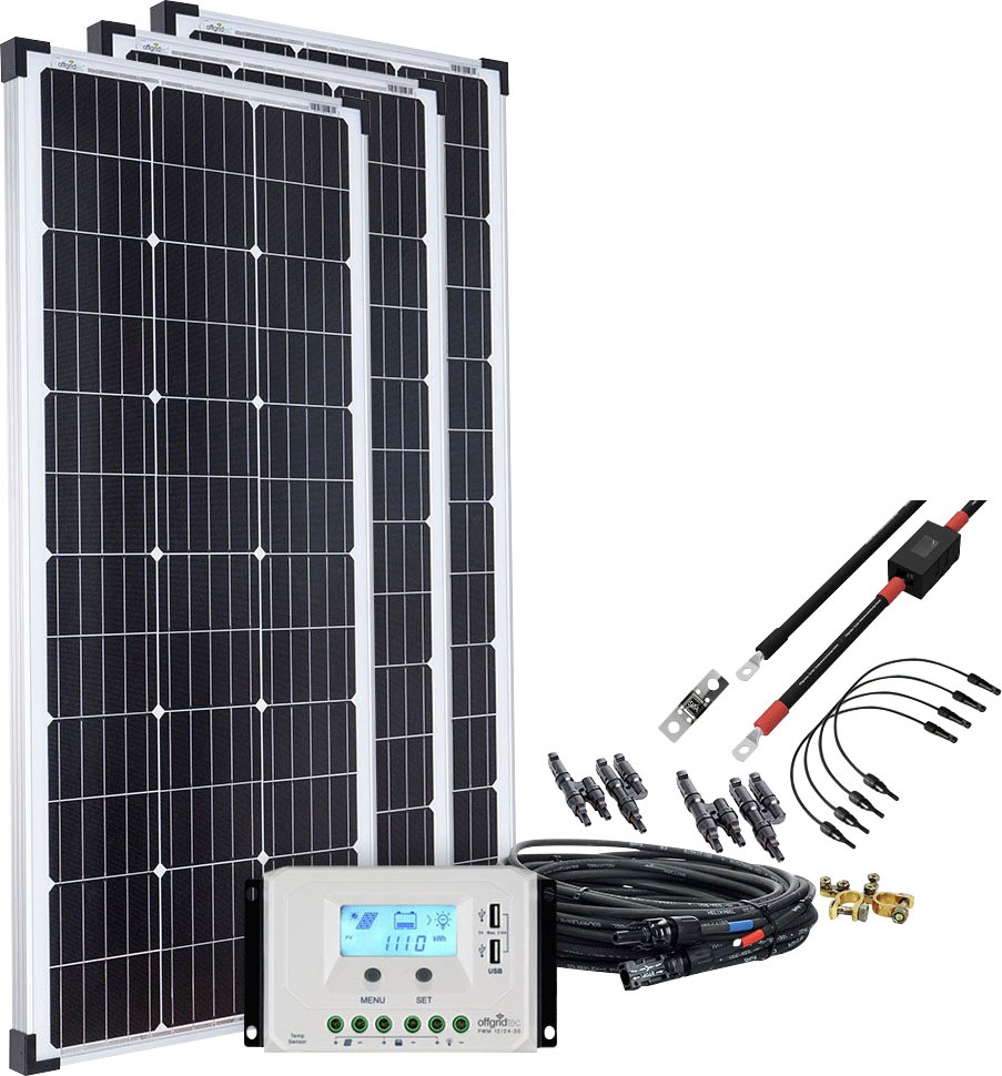 Offgridtec Solaranlage »basicPremium-L 300W Solaranlage 12V/24V« Komplettsystem in schwarz