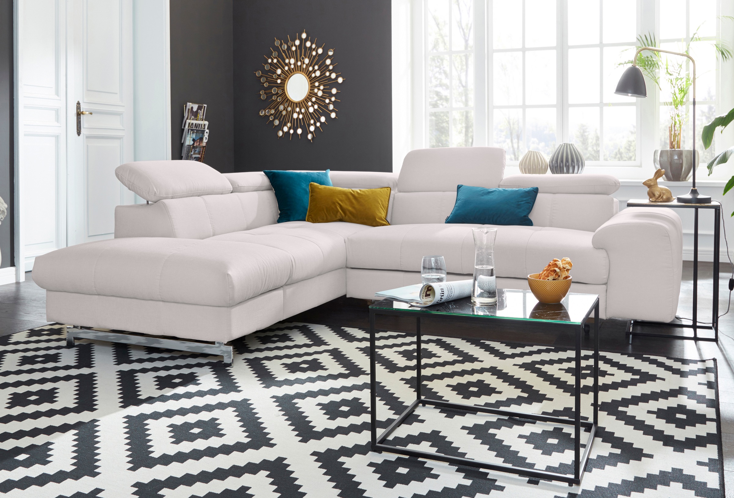 COTTA Polstergarnitur »Chef L-Form«, (Set, 2 tlg.), Set bestehend aus: Ecksofa mit Kopfteilverstellung & Hocker