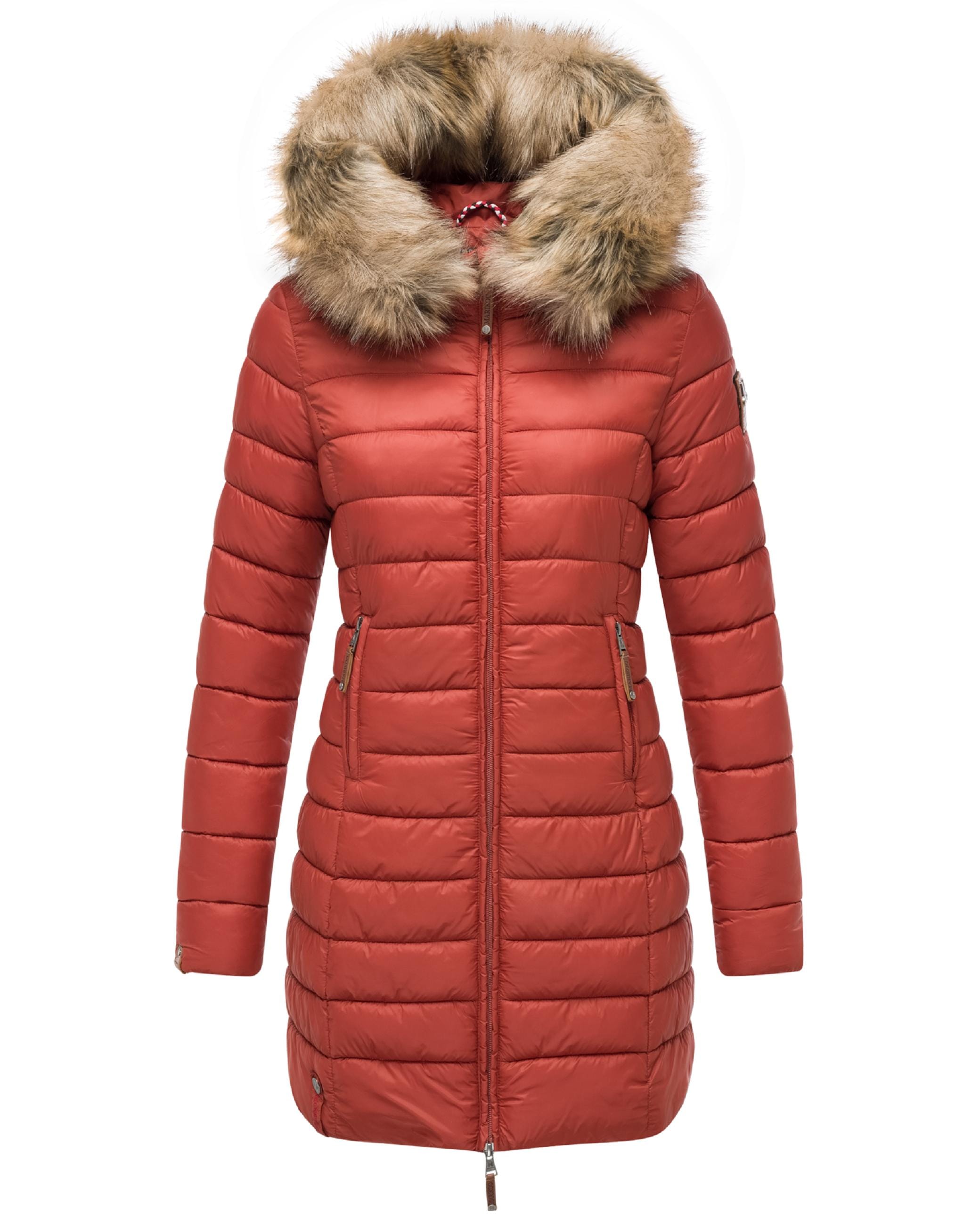 Marikoo Steppmantel »Steppmantel Rose-Stepp«, zeitloser Winterparka mit großer Kunstfellkapuze