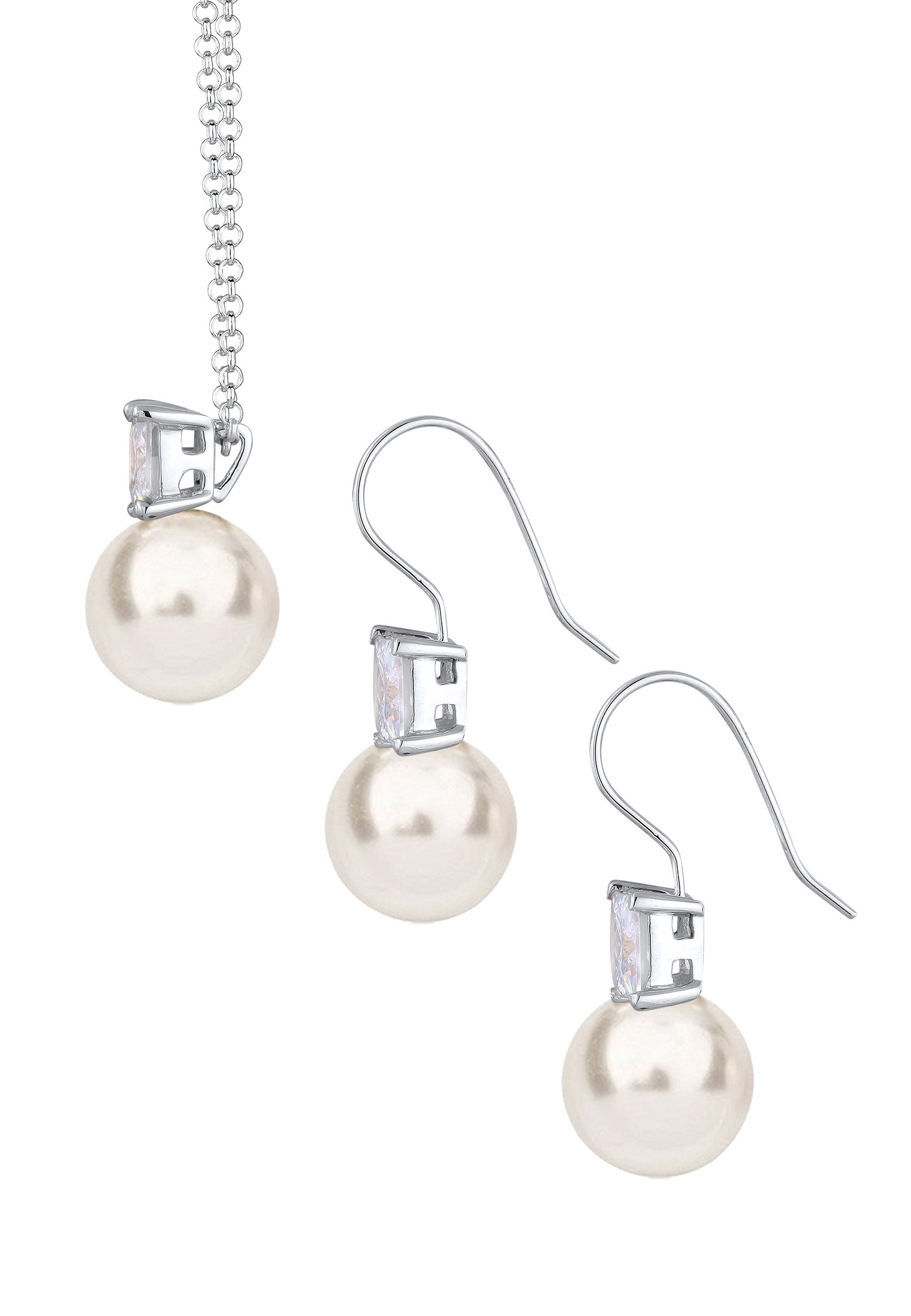 Nenalina Ohrring und Ketten Set »Schmuckset Zirkonia Synthetische Perle 925 Silber«