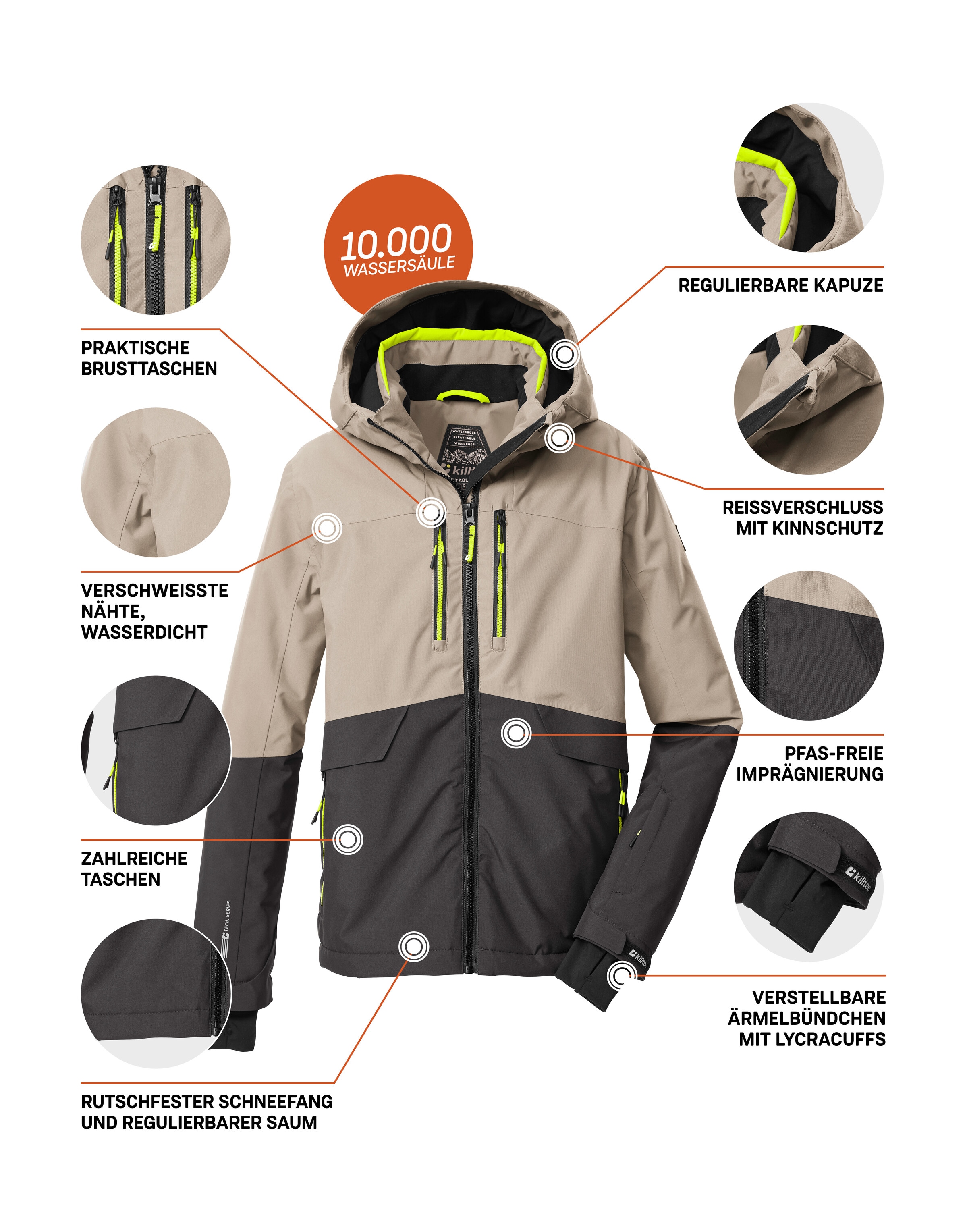 Killtec Skijacke »KSW 201 BYS SKI JCKT« Stylische, wasser- und winddichte Skijacke mit reflektierenden Details