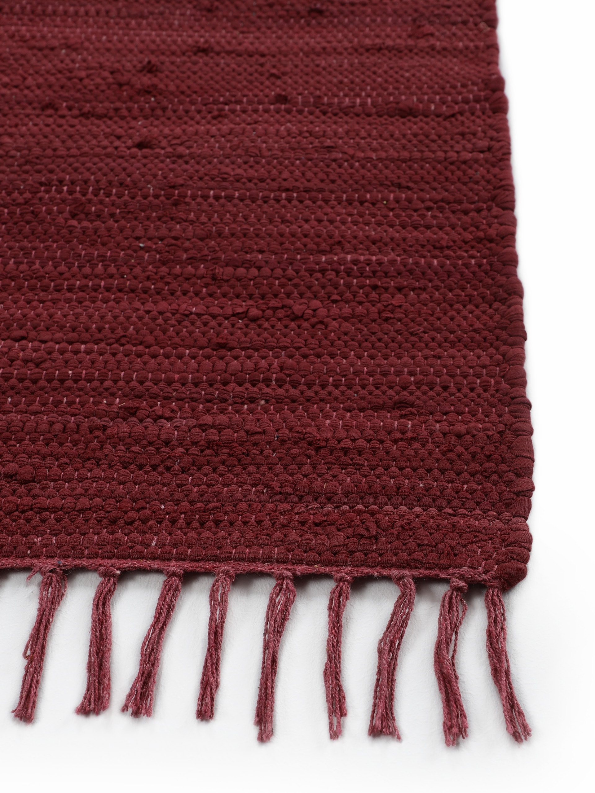 carpetfine Teppich »Kelim Chindi uni«, rechteckig, 5 mm Höhe, Wendeteppich, reine Baumwolle, handgewebt, Uni-Farben, mit Fransen