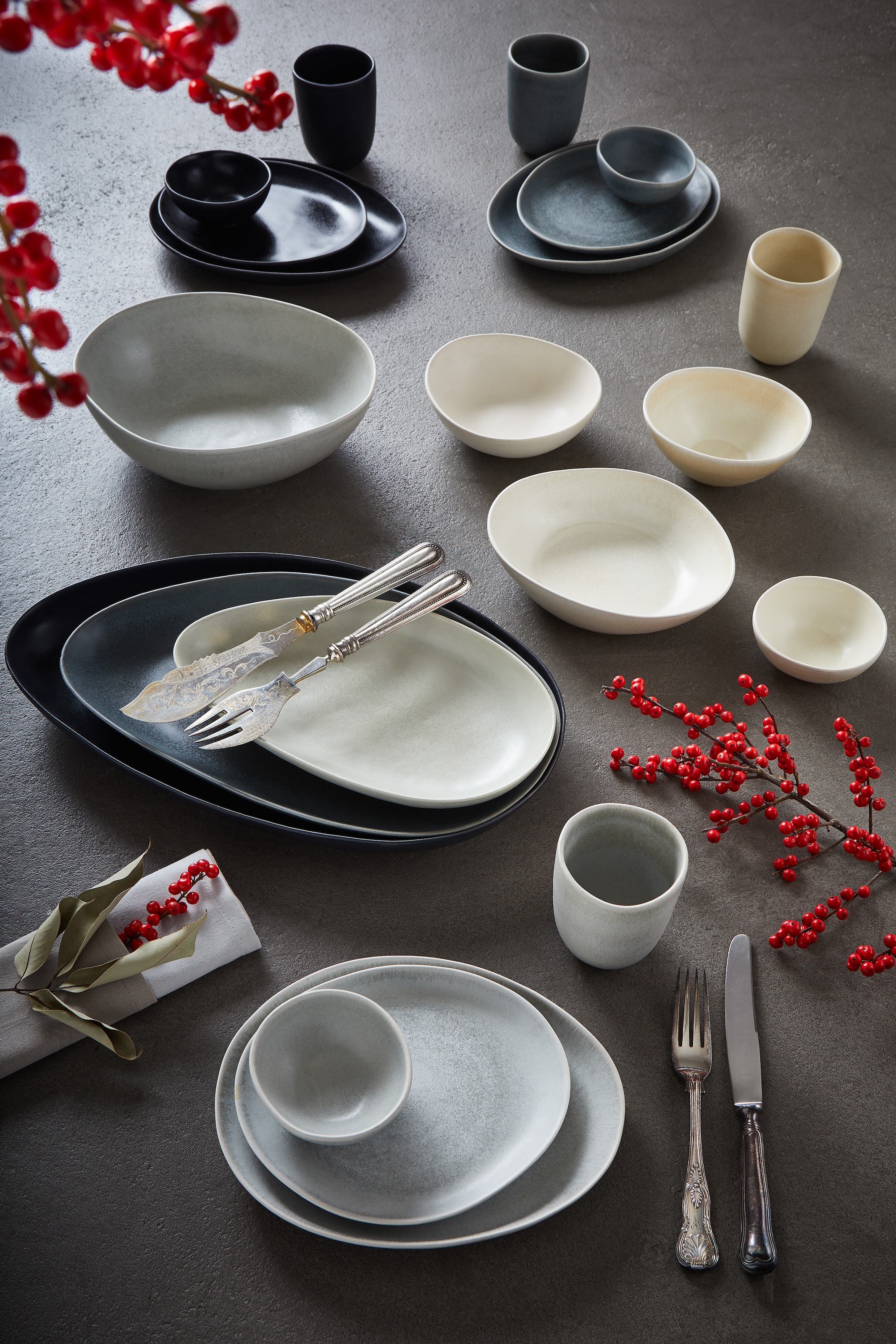 CreaTable Speiseteller »Essteller Pietra«, (Set, 4 St.), Teller Set für 4 Personen, Steinzeug, flache Teller, Made in Europe